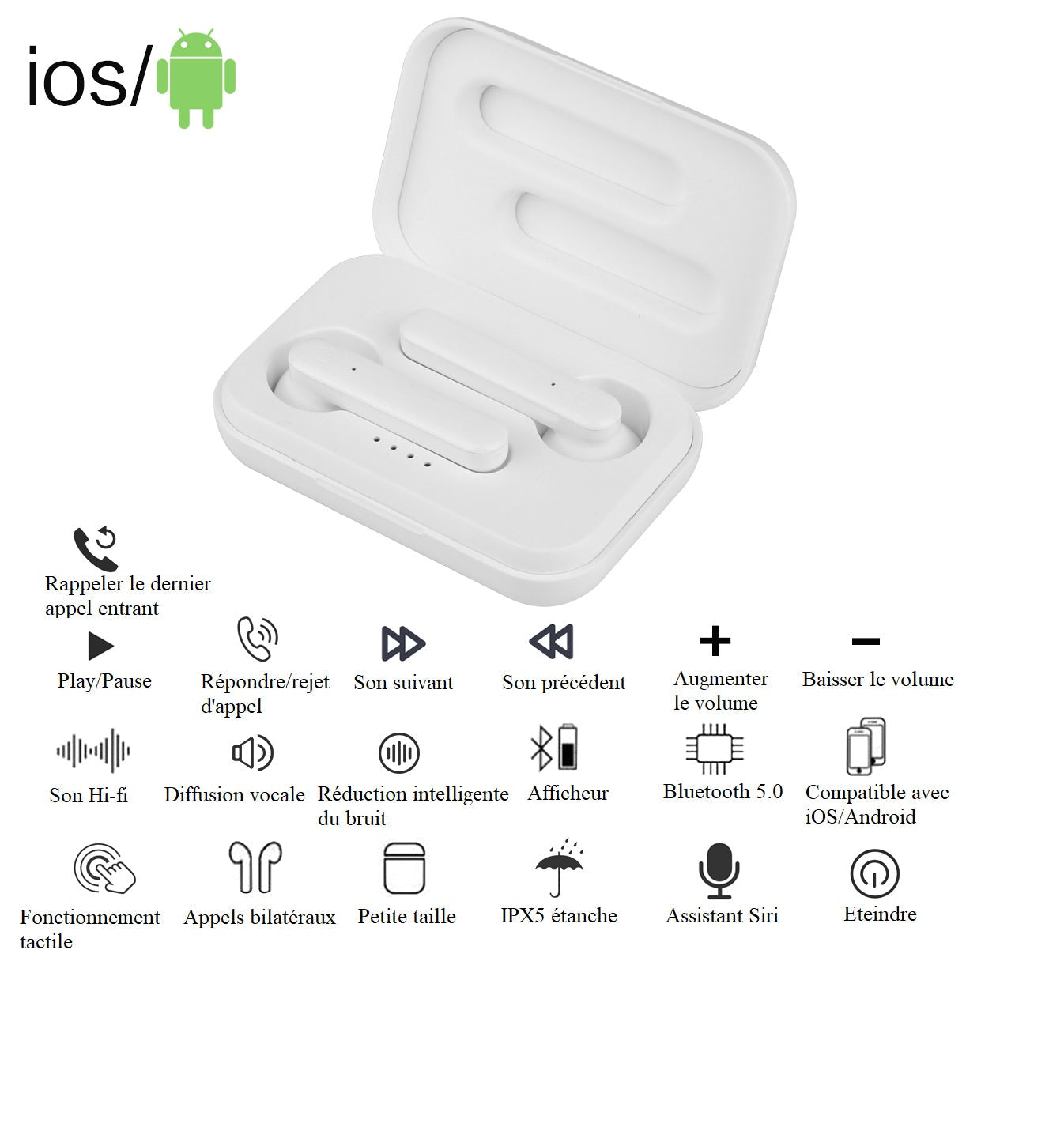Auricolari Tattili Bluetooth V5.0+Edr - Bianco