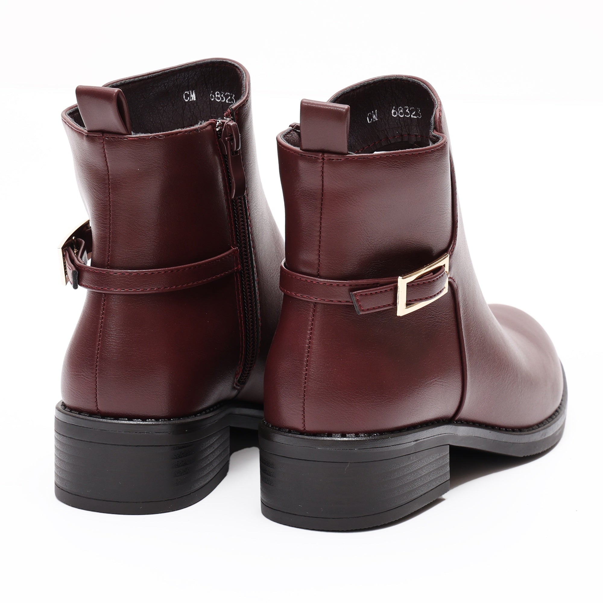 Stivaletti in simil pelle con fibbia dorata Bordeaux