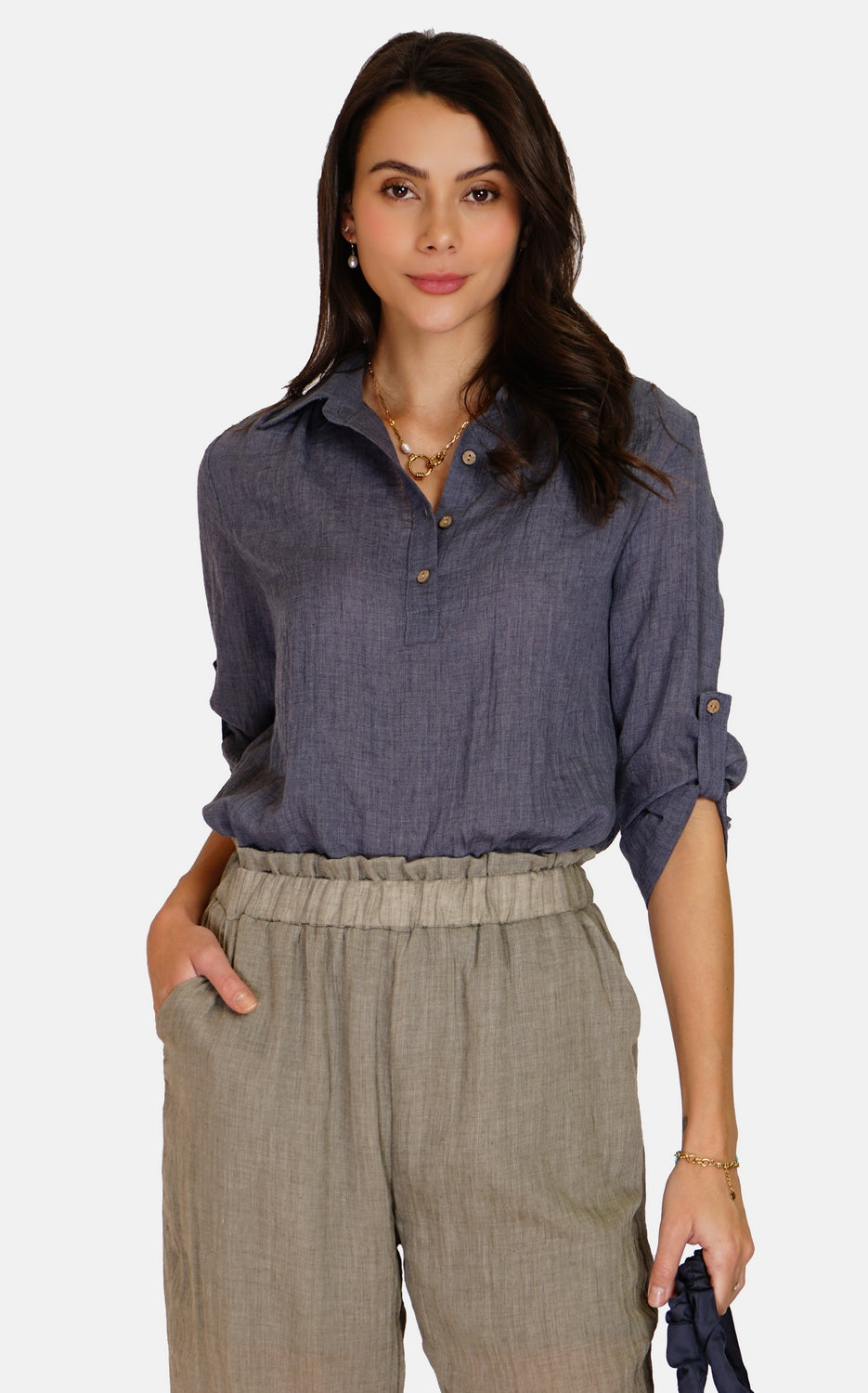 Tunic Washed Navy 100% Linen