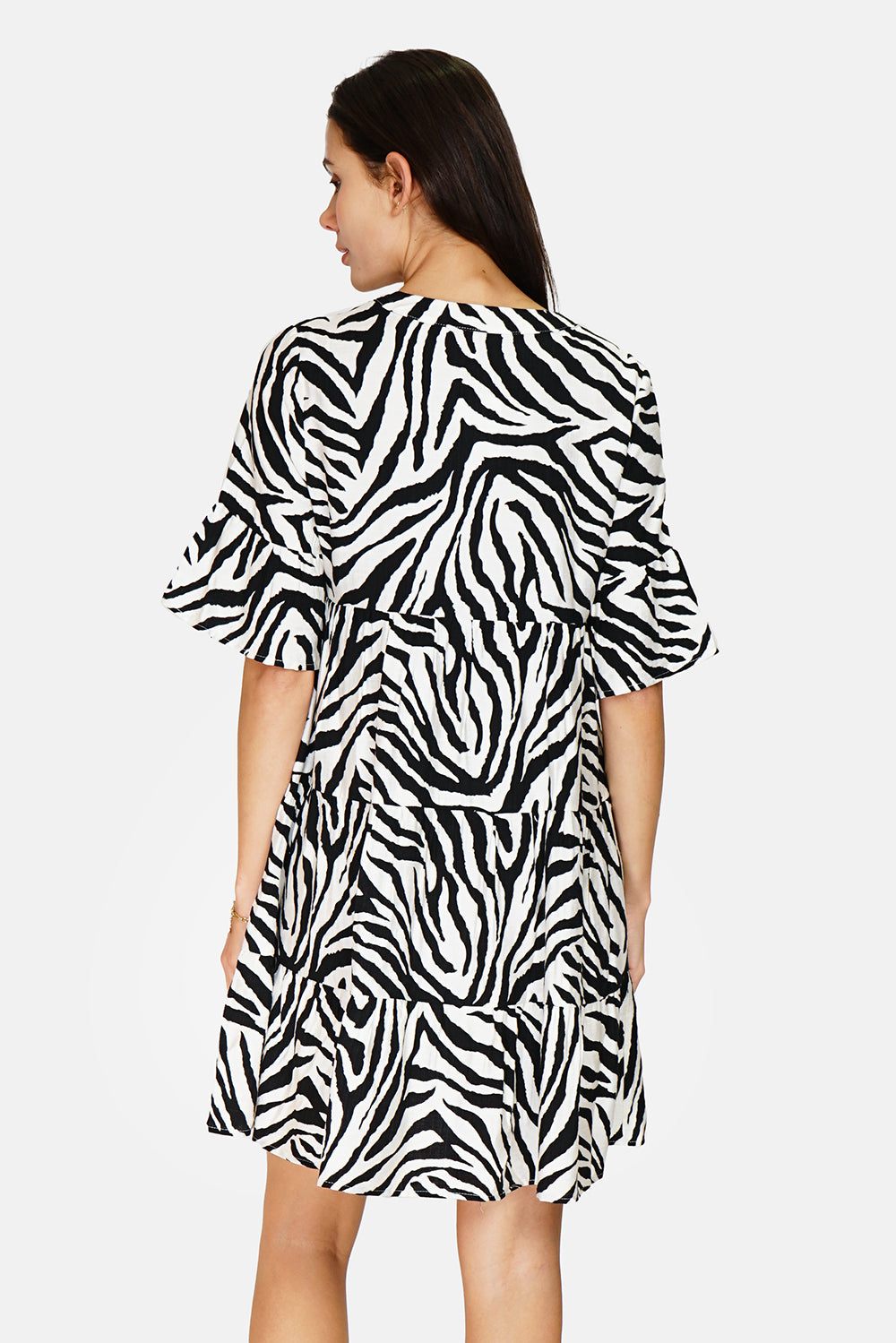 Abito con colletto alla coreana con stampa zebra - Jardin du Lin