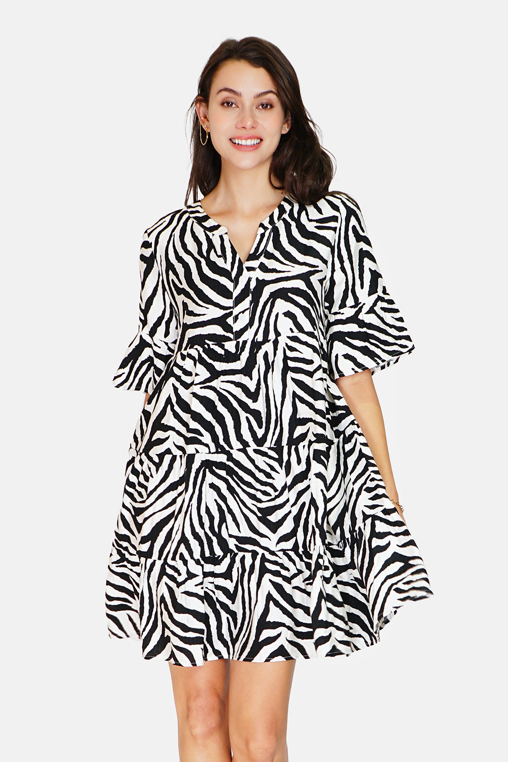 Abito con colletto alla coreana con stampa zebra - Jardin du Lin