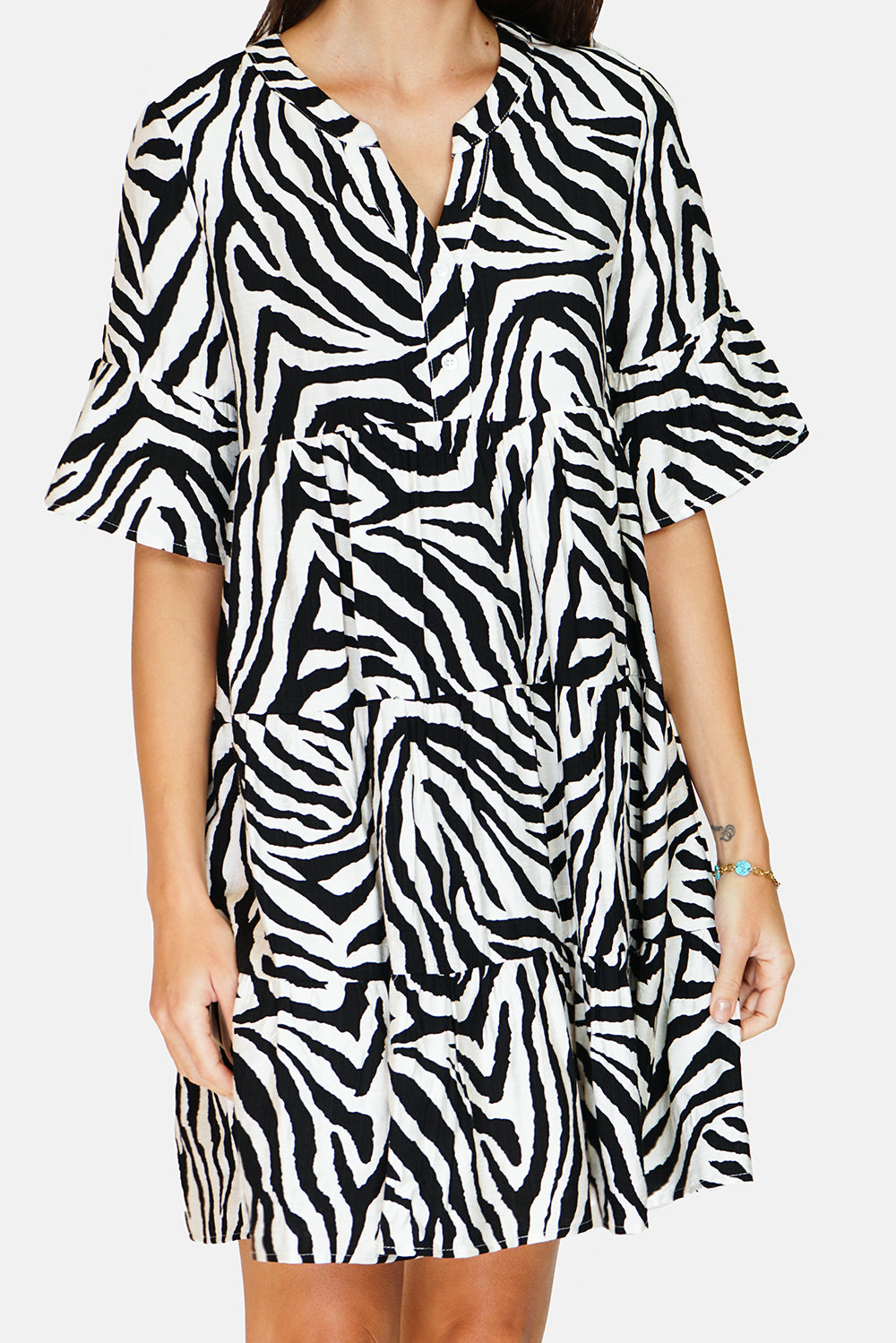 Abito con colletto alla coreana con stampa zebra - Jardin du Lin