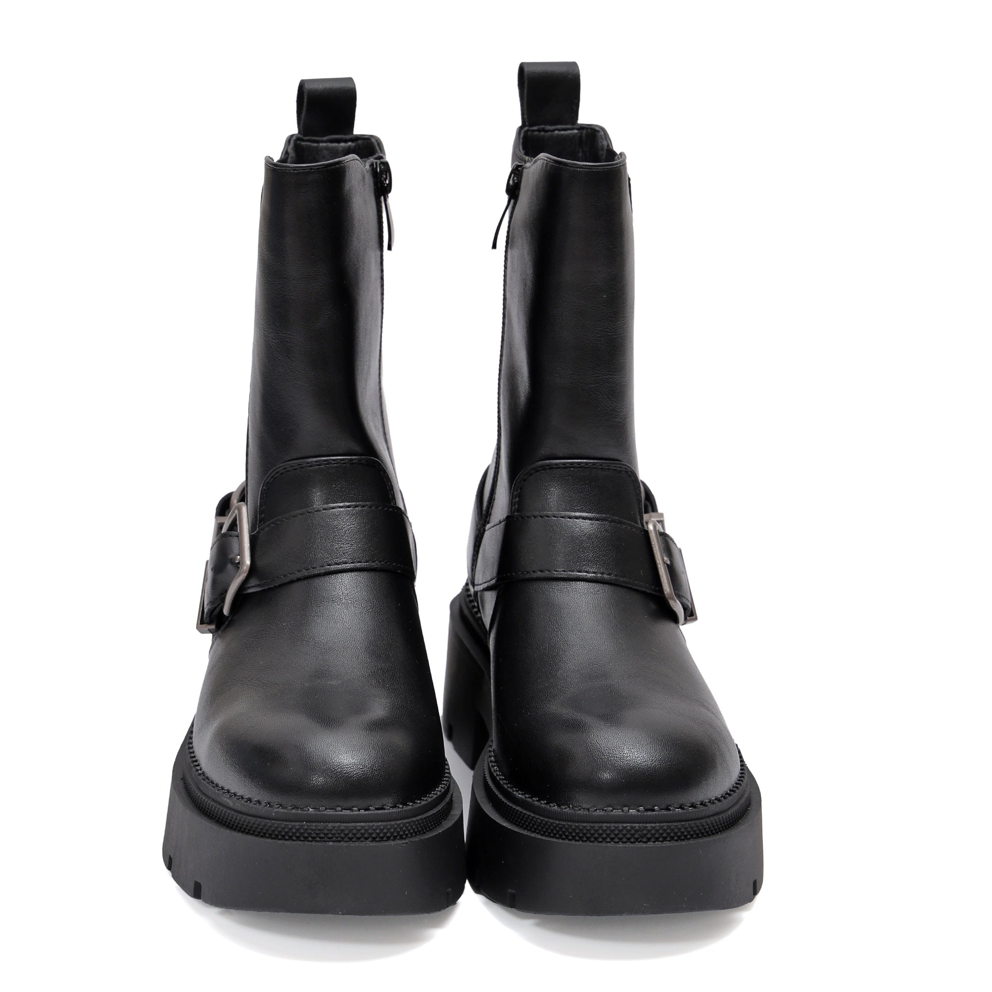 Stivaletto in simil pelle con fascia elastica e cinturini Nero