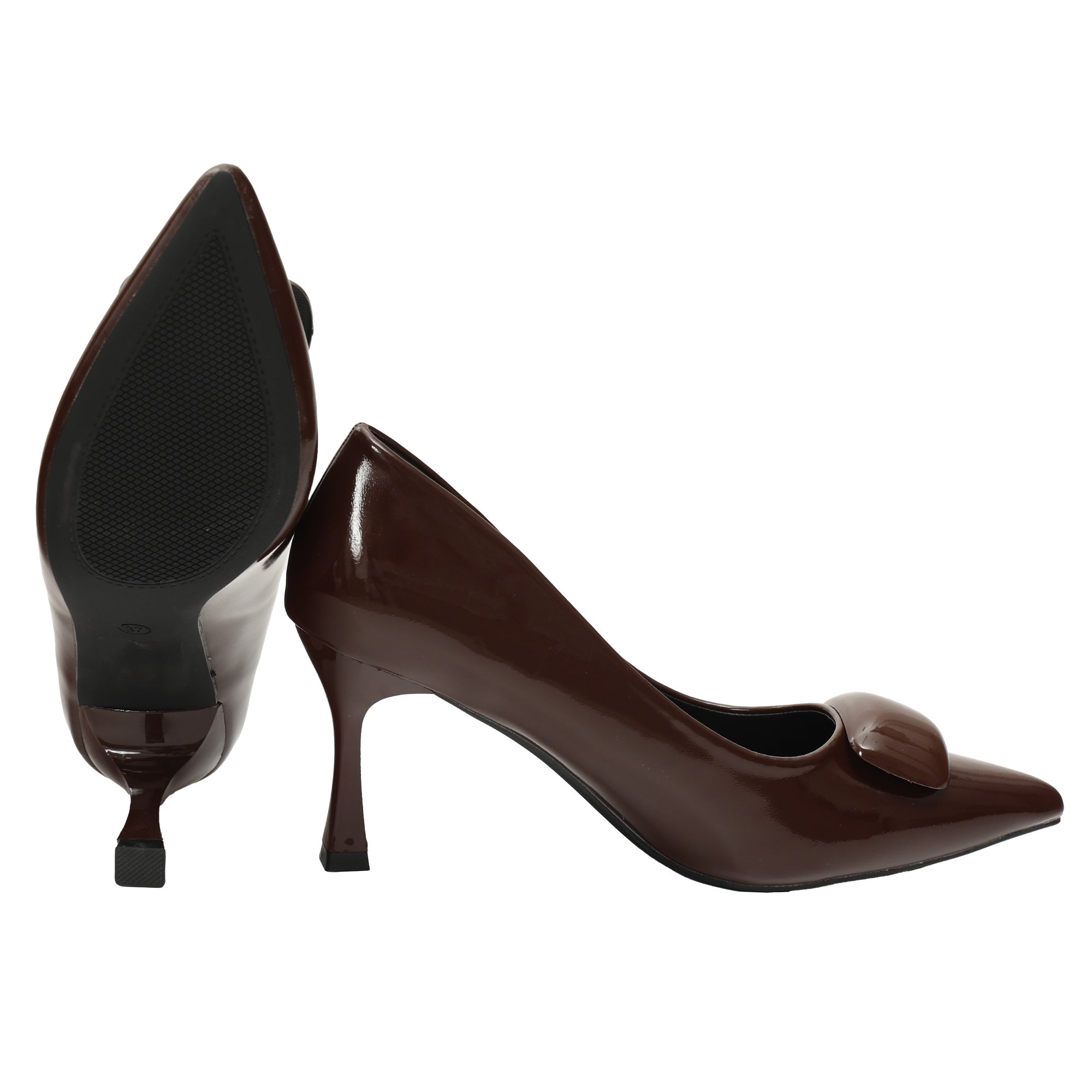 Decolletè in simil pelle verniciata con applicazione Marrone