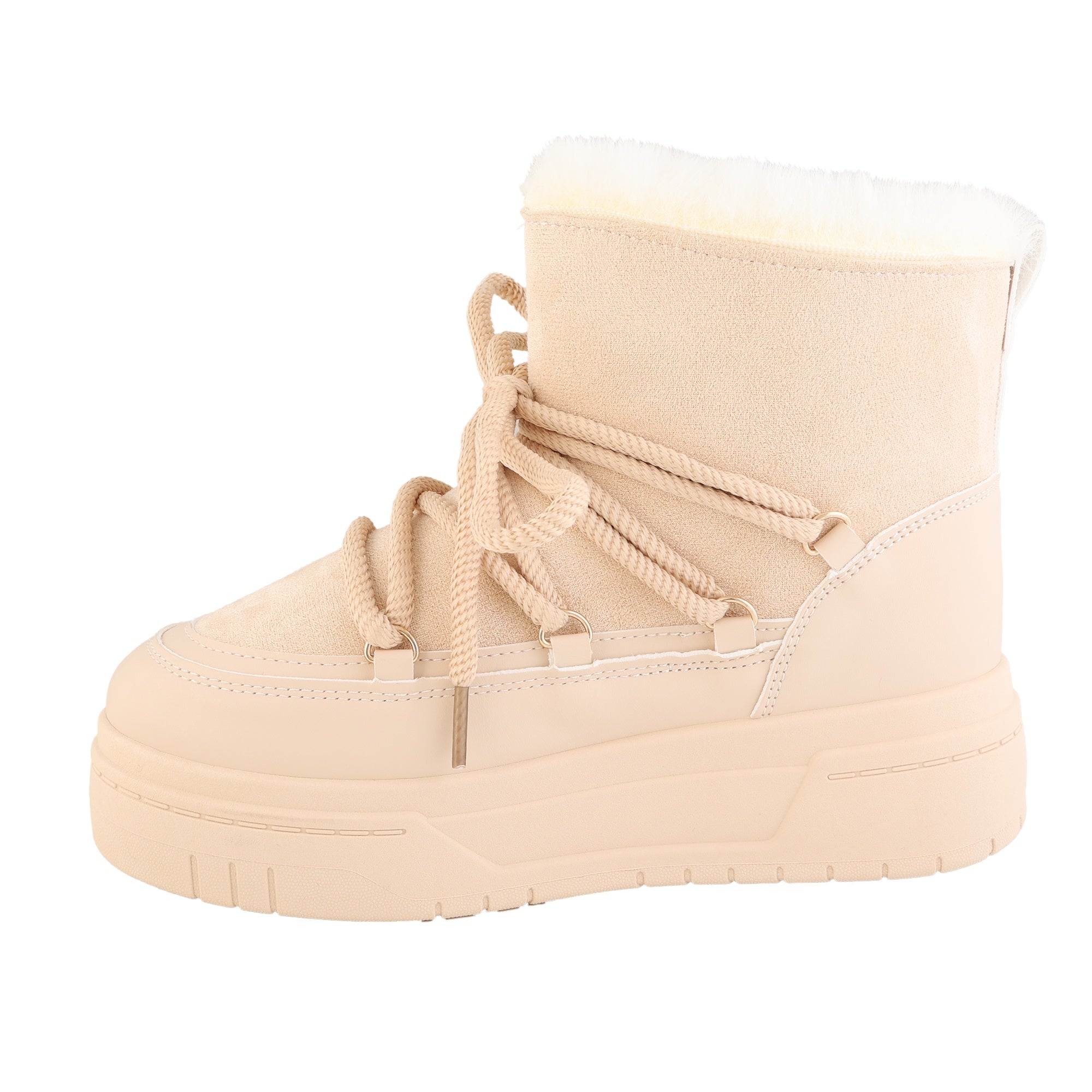 Stivaletti in simil camoscio imbottiti con stringhe Beige