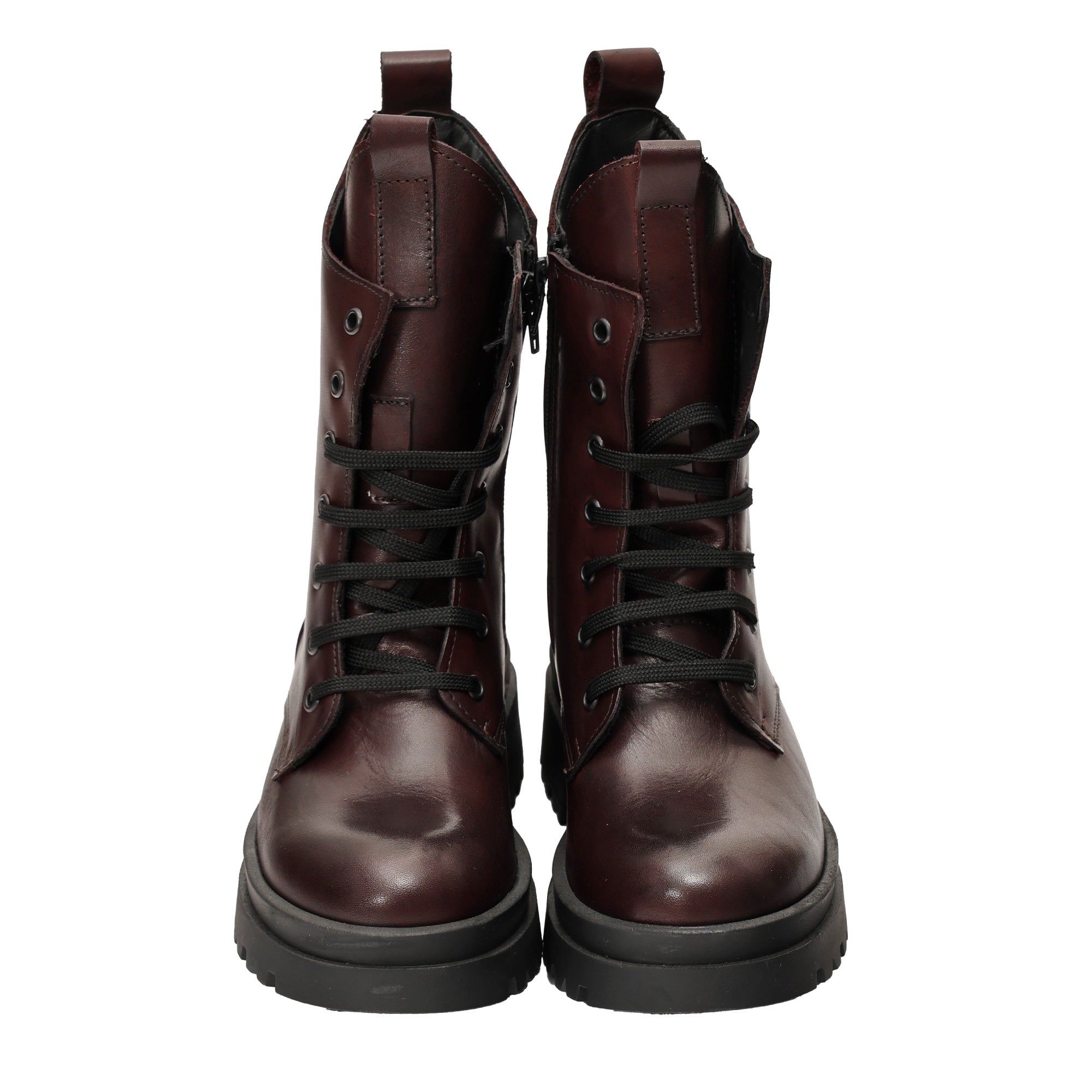 Anfibi in vera pelle con stringhe  Bordeaux
