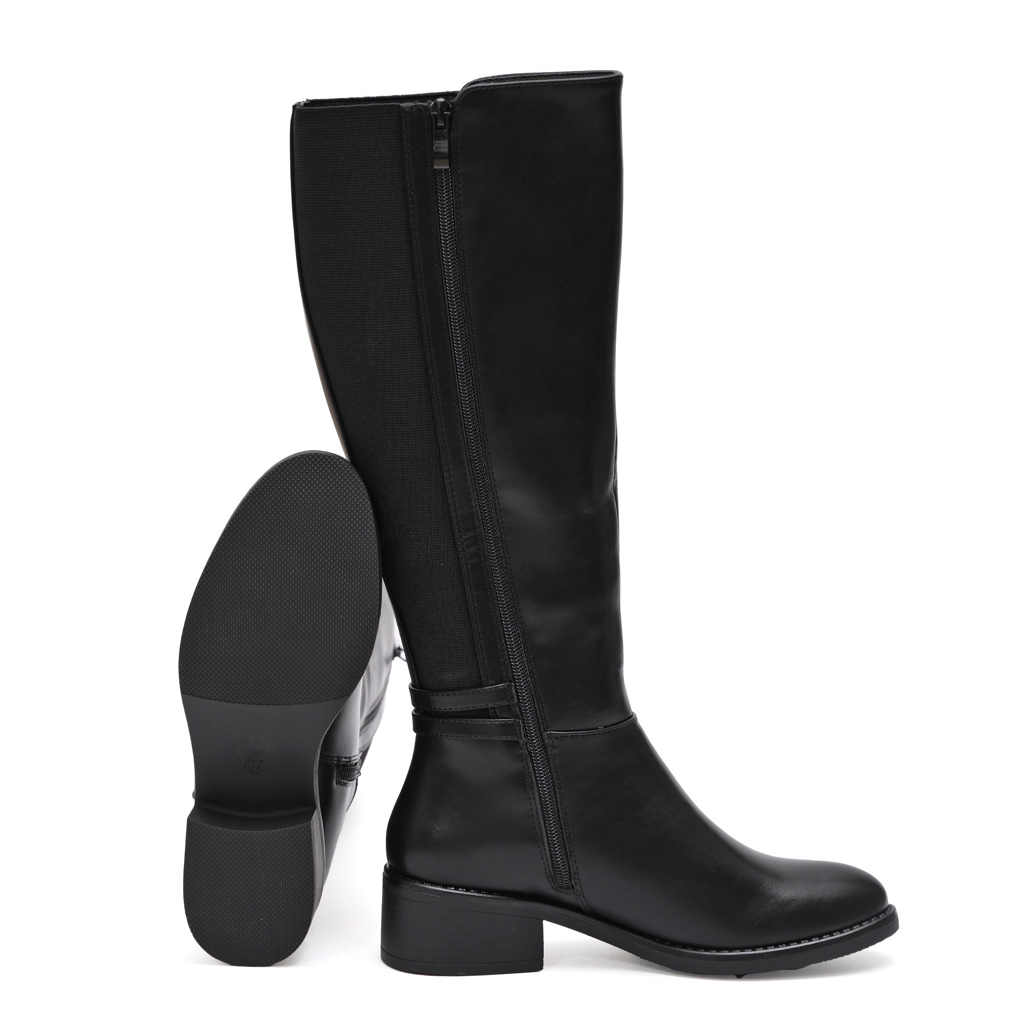 Stivale in simil pelle con fascia elastica e cinturino dorato Nero