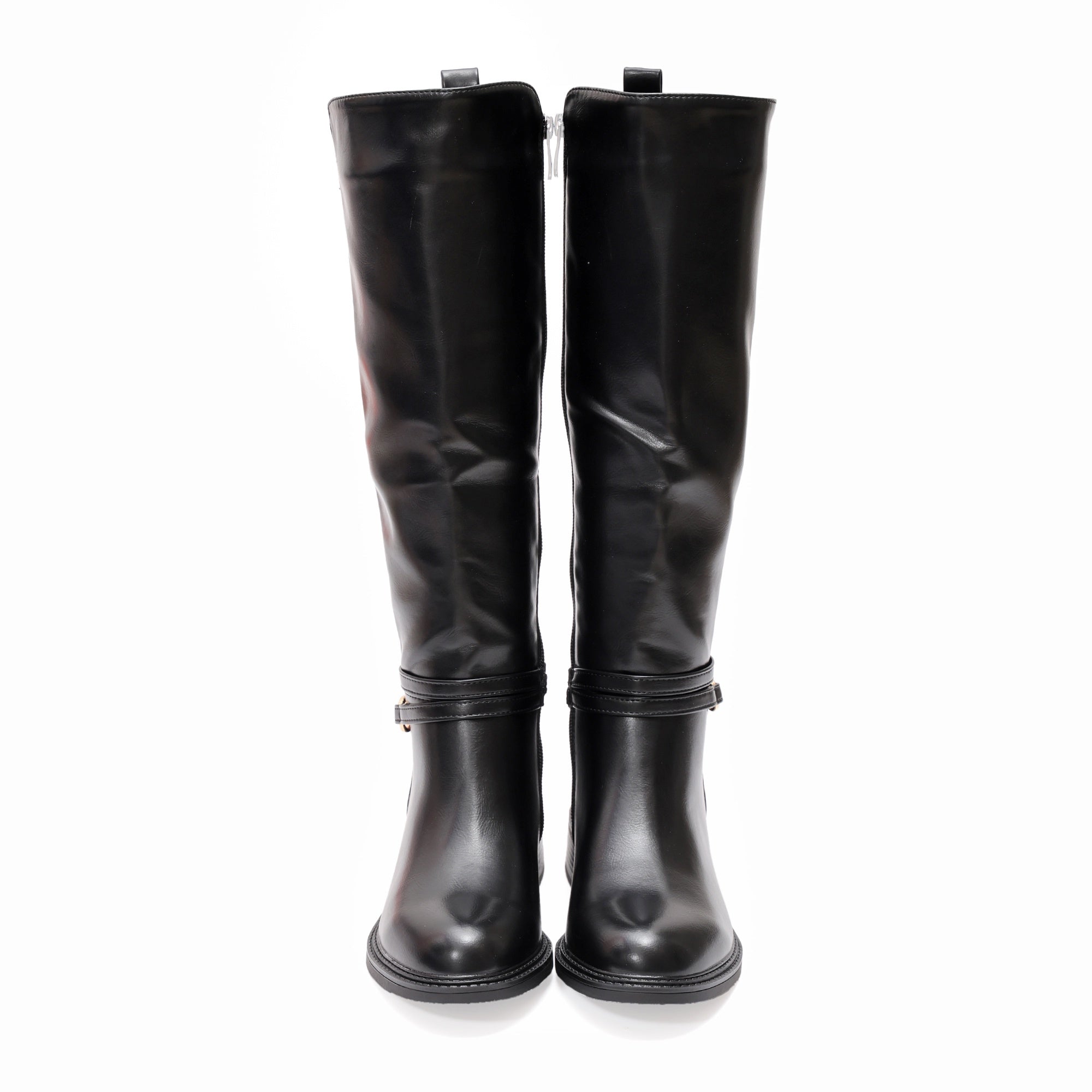 Stivale in simil pelle con cinturino e elastico laterale Nero