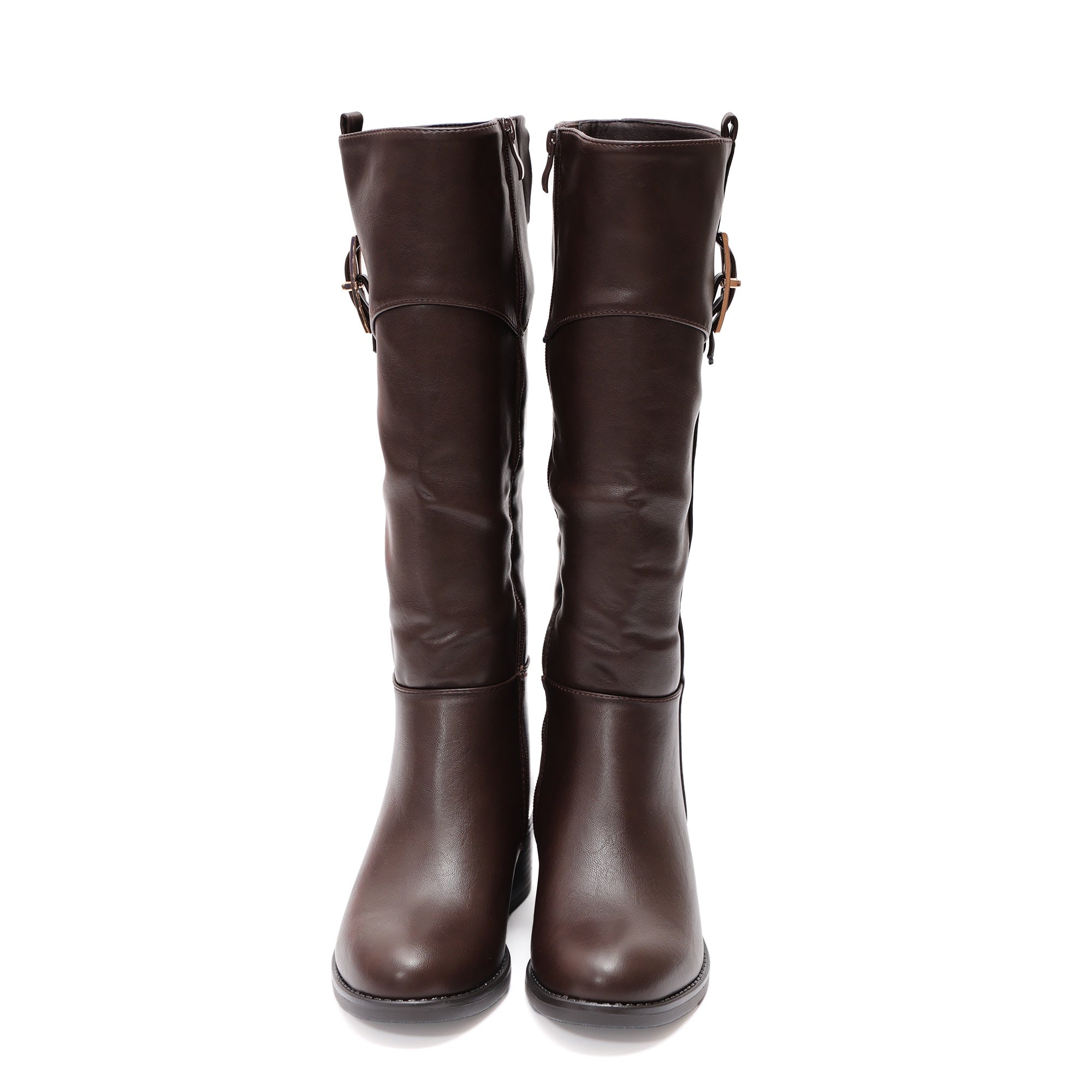 Stivale in simil pelle con fascia elastica e cinturino dorato Marrone