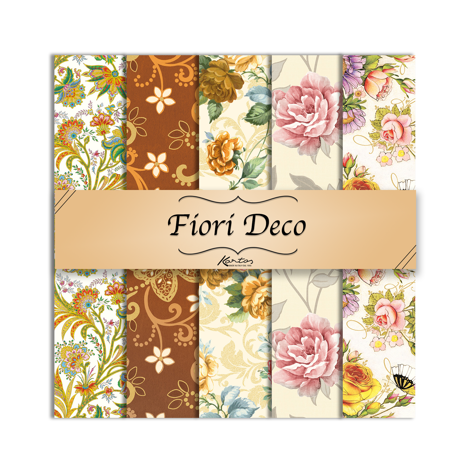 Set carta decorativa Prestige 5 fogli Fiori Deco