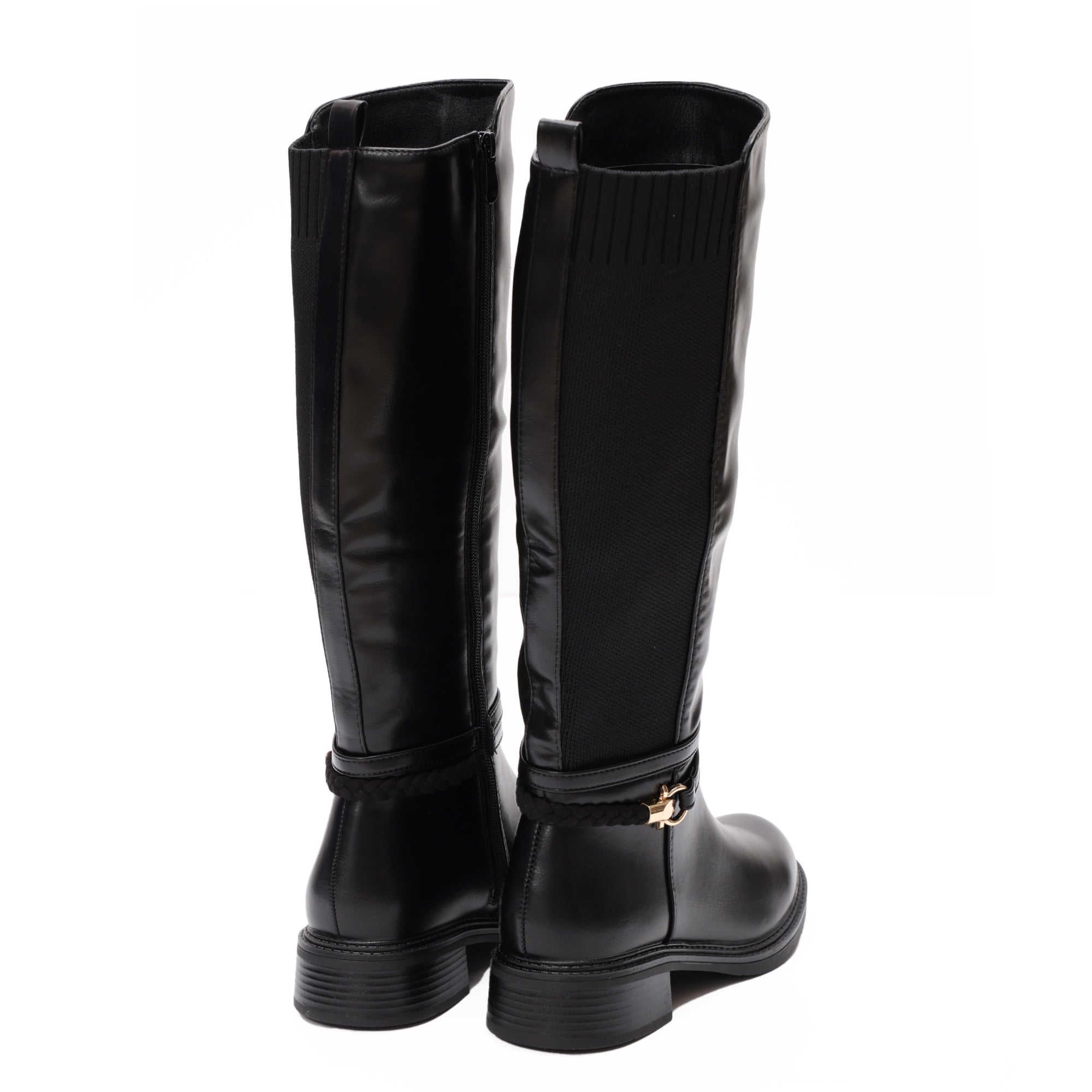 Stivale in simil pelle con cinturino e elastico laterale Nero