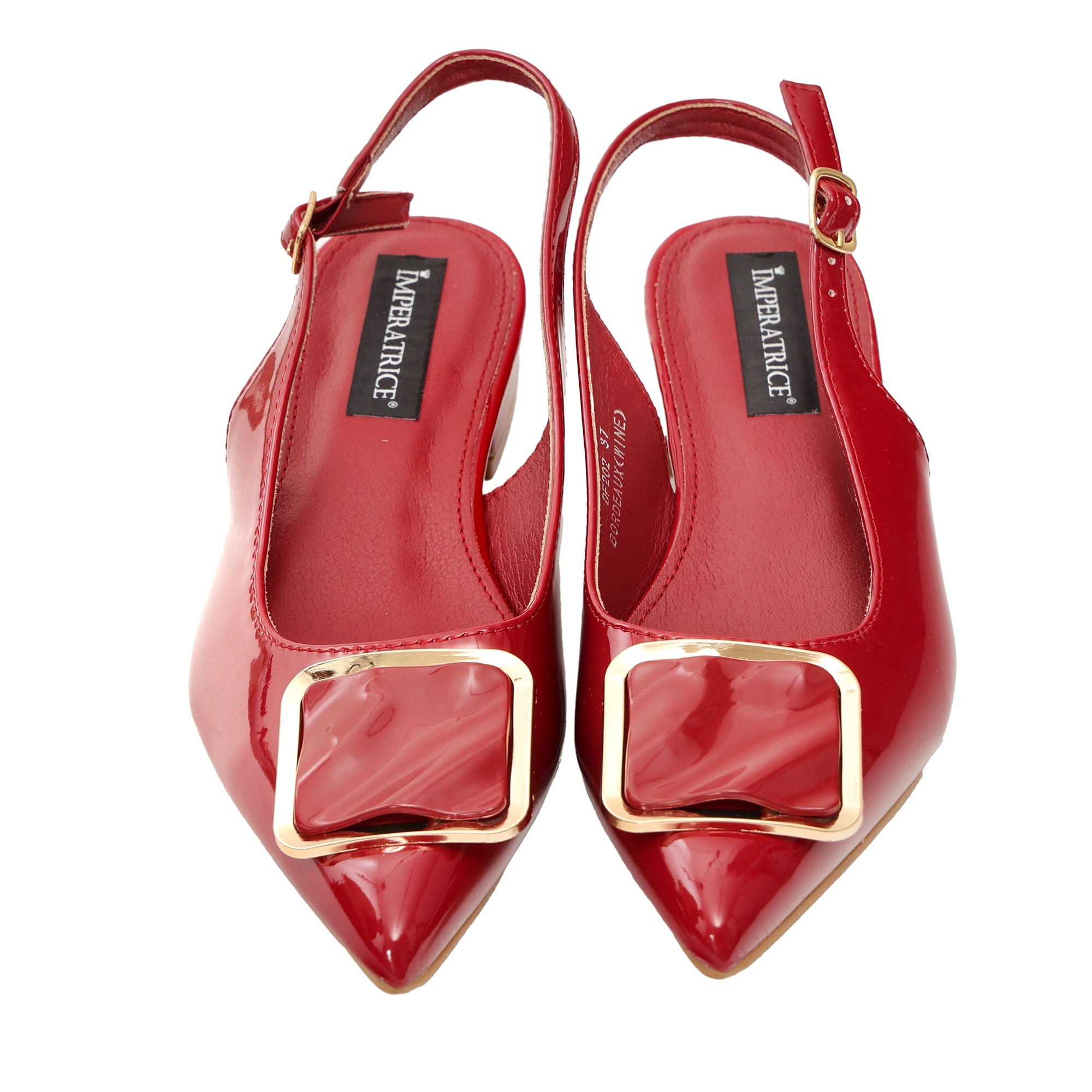 Ballerine in simil pelle verniciata con applicazione Bordeaux