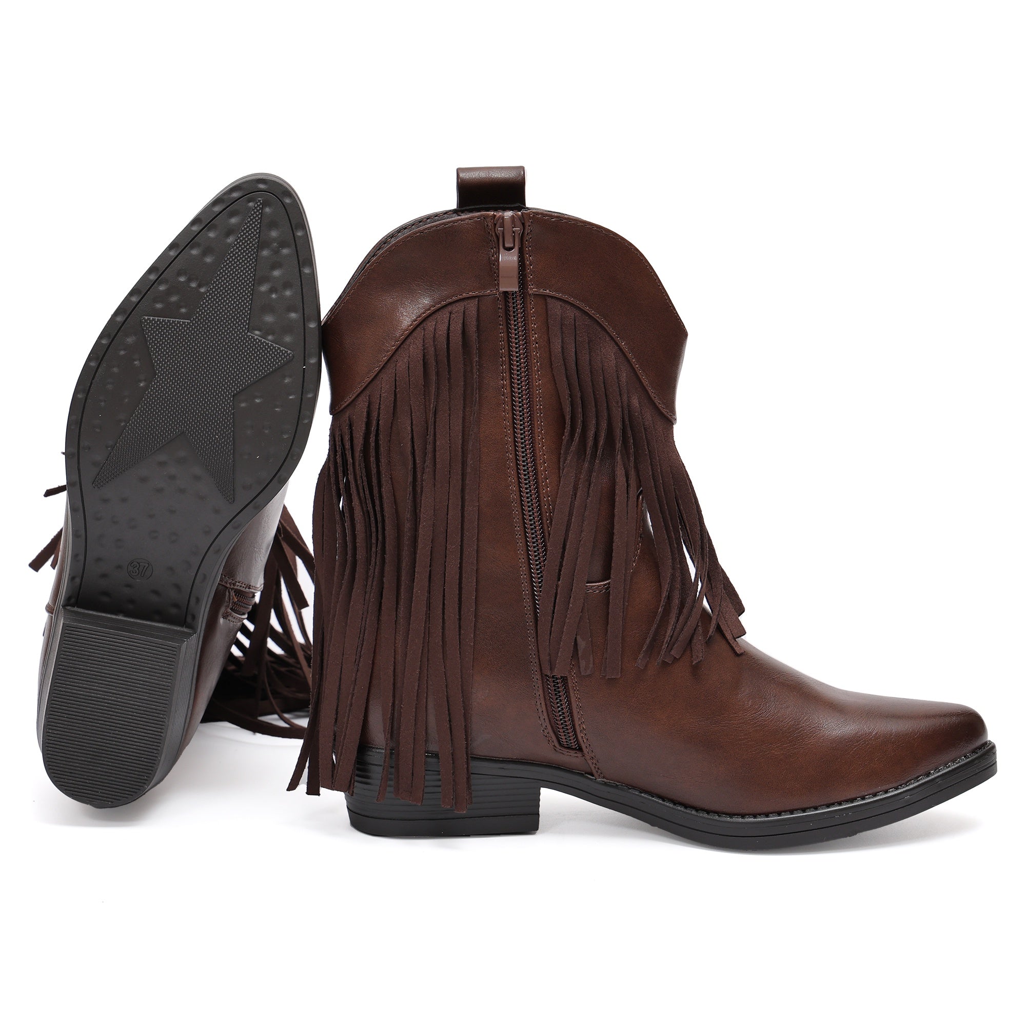 Stivaletto in simil pelle con frangia Marrone