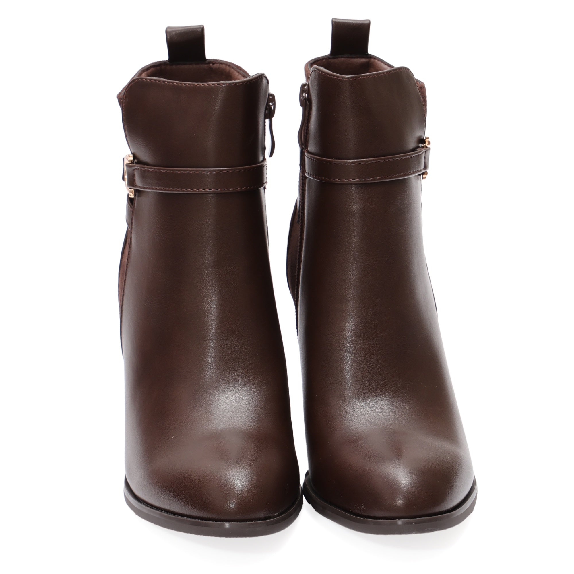 Stivaletti in simil pelle con tacco e fibbia dorata Marrone