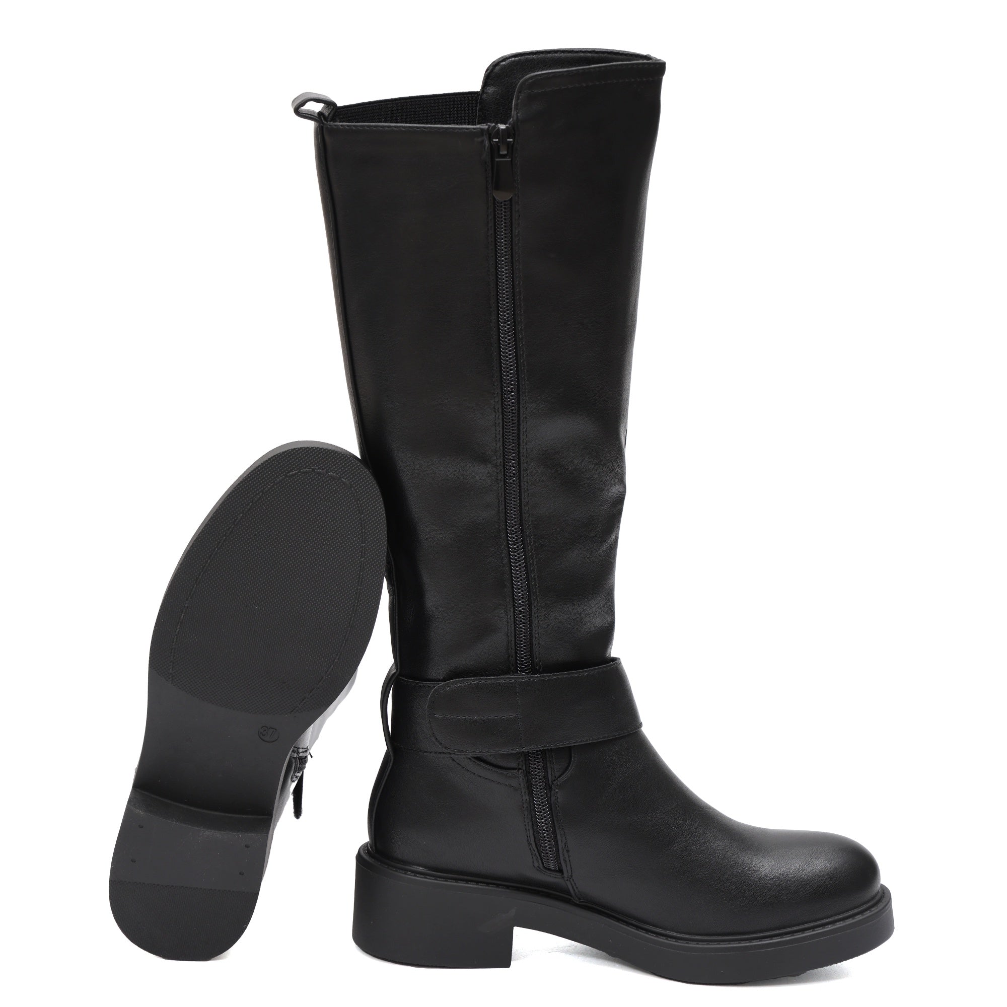 Stivale in simil pelle con fascia elastica e cinturino dorato Nero