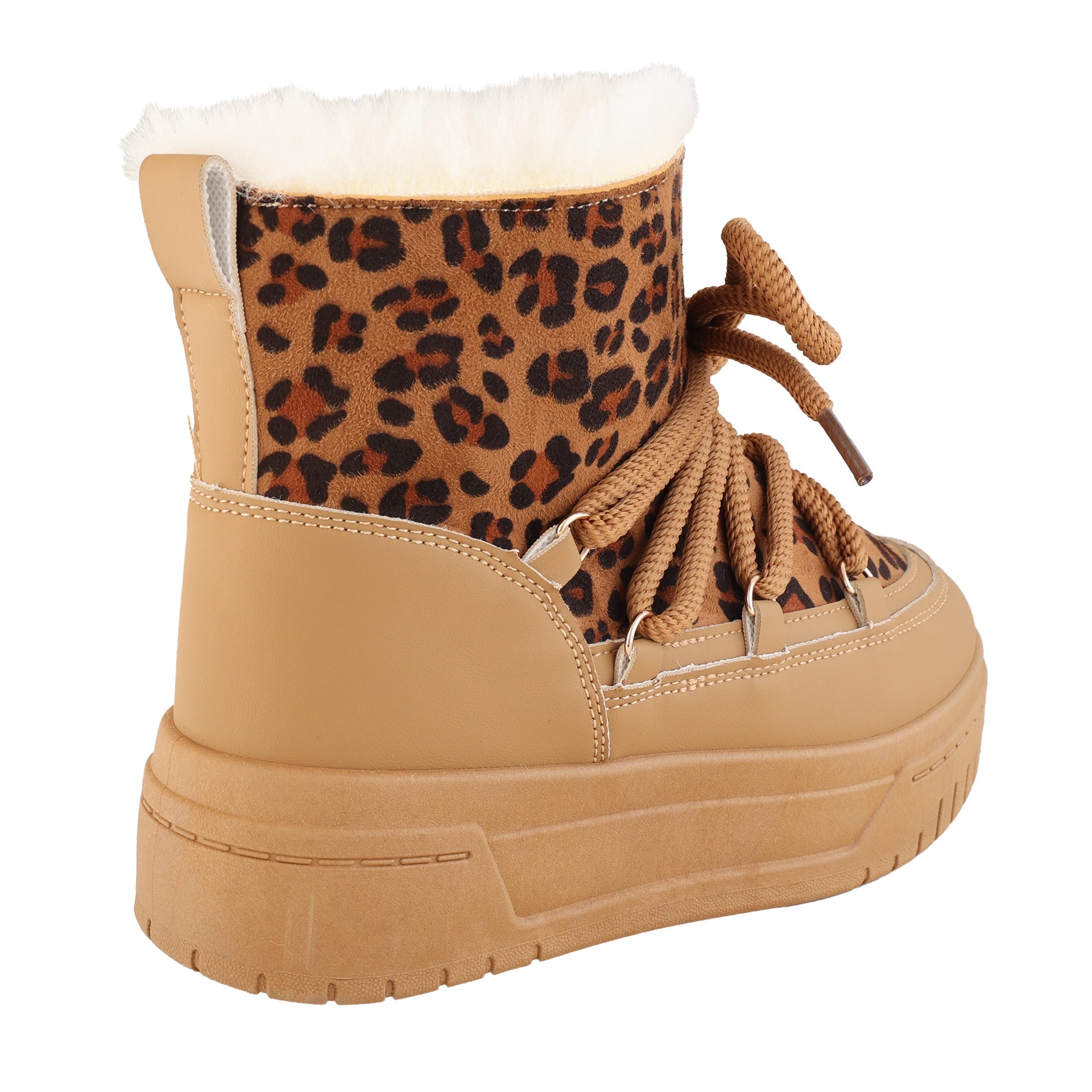 Stivaletti in simil camoscio imbottiti con stringhe Leopardato