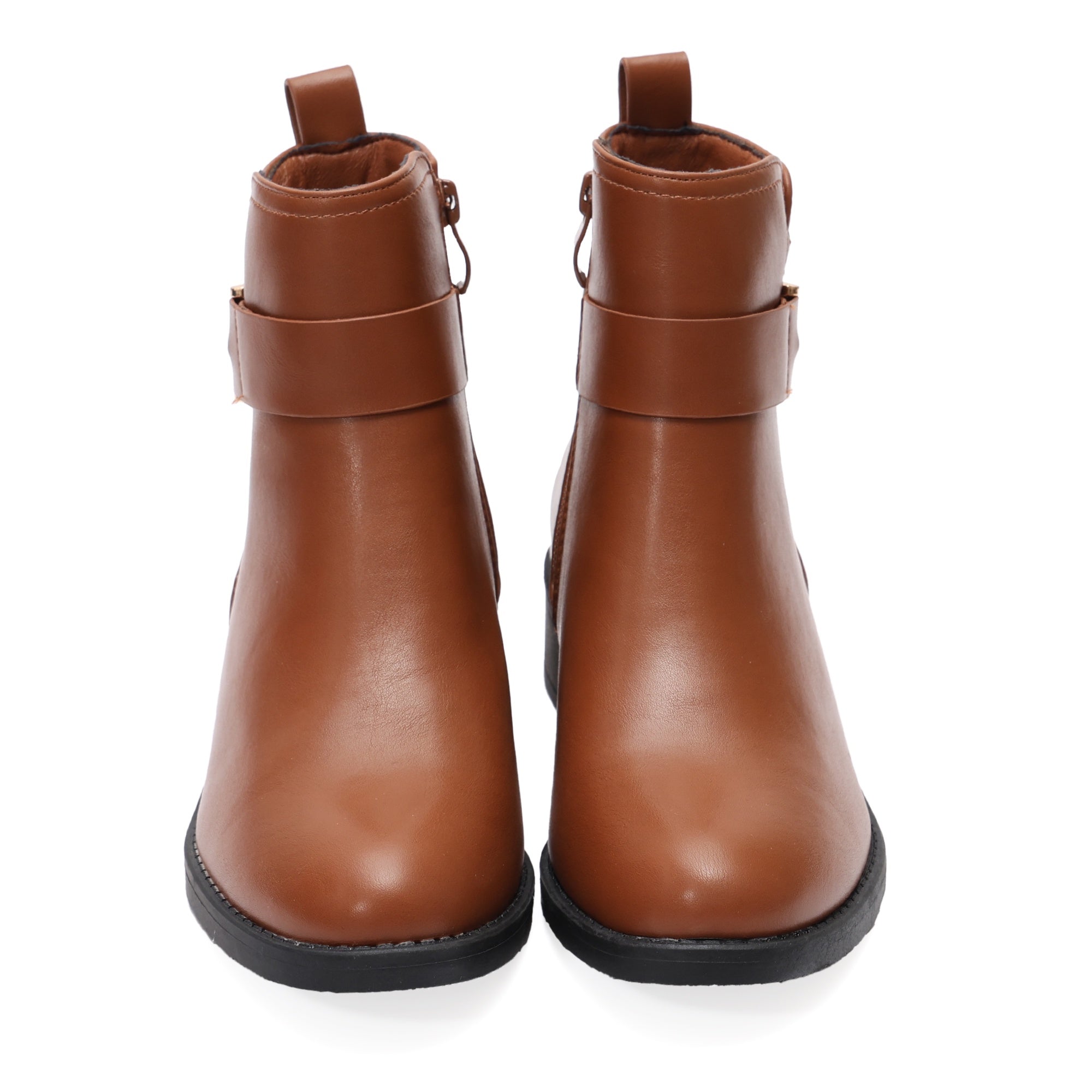 Stivaletto in simil pelle con fibbia dorata Cammello