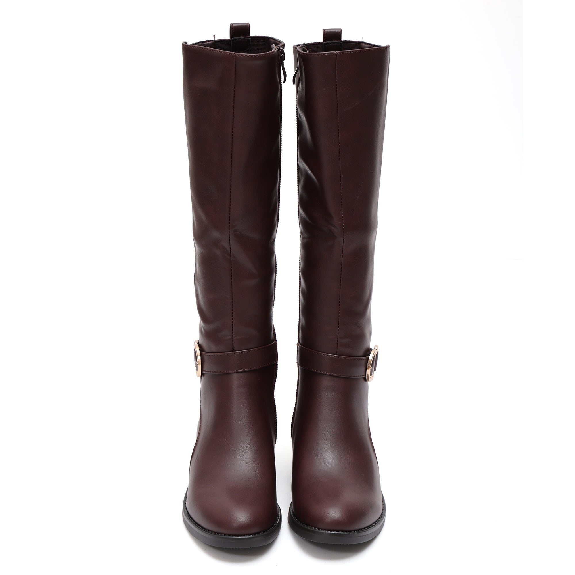 Stivale in simil pelle con cinturini e fascia elastica Bordeaux