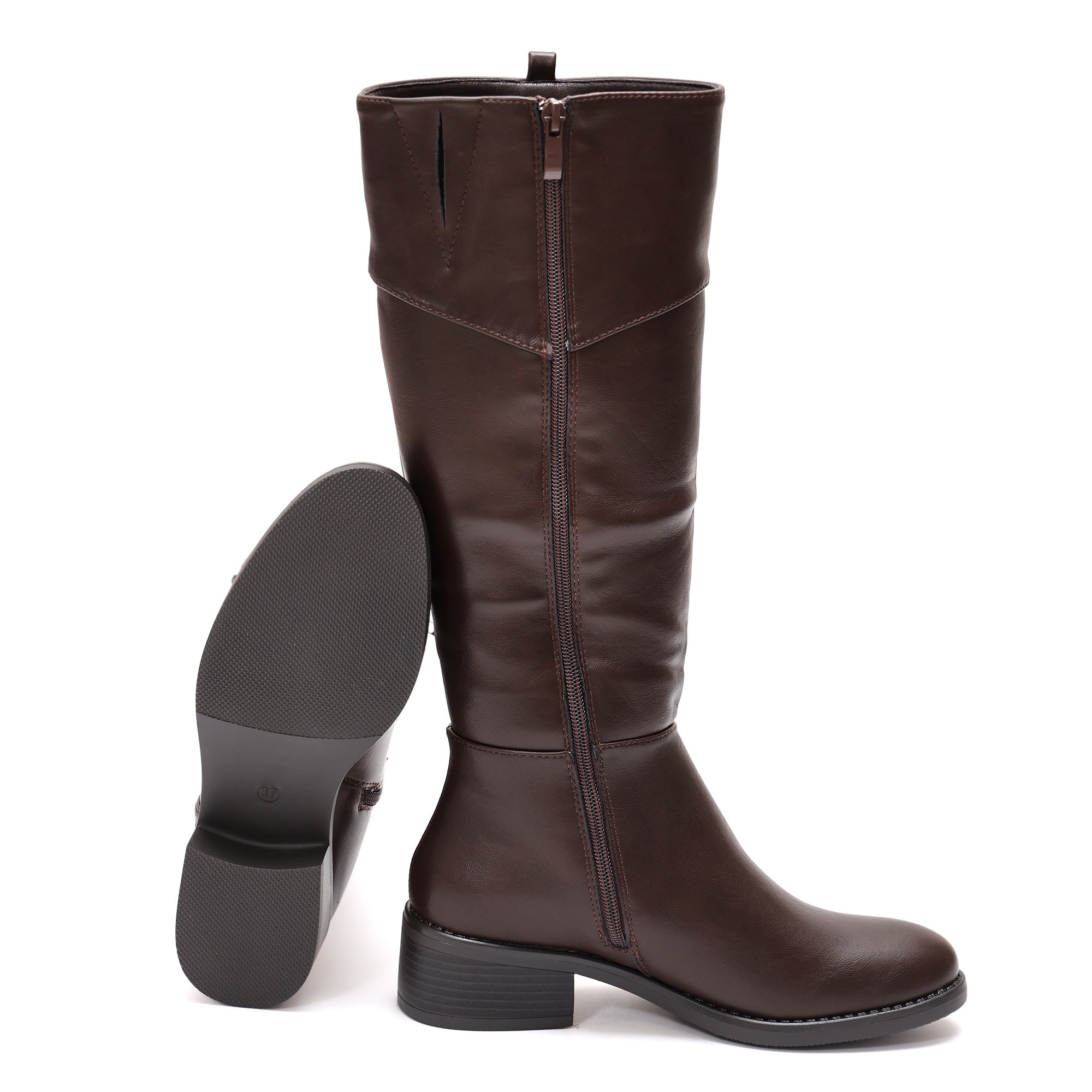 Stivale in simil pelle con fascia elastica e cinturino dorato Marrone