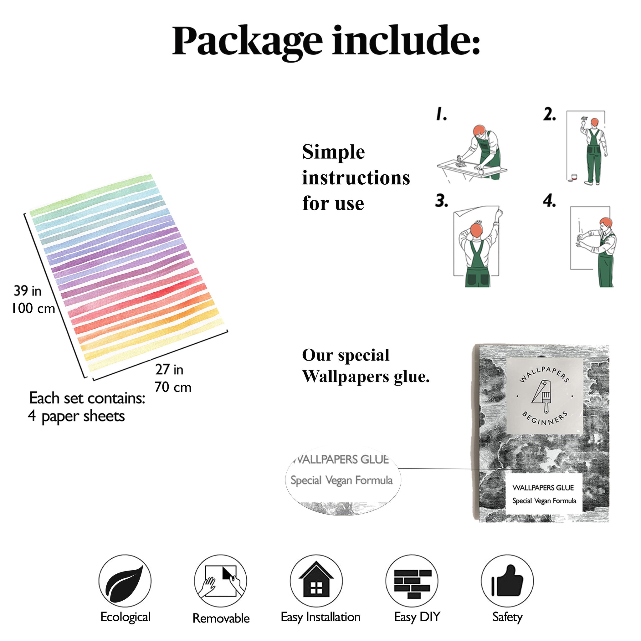 Carta da Parati Arcobaleno per Rivestimento di Armadi e Cassetti - 4 fogli - 2,80 mq