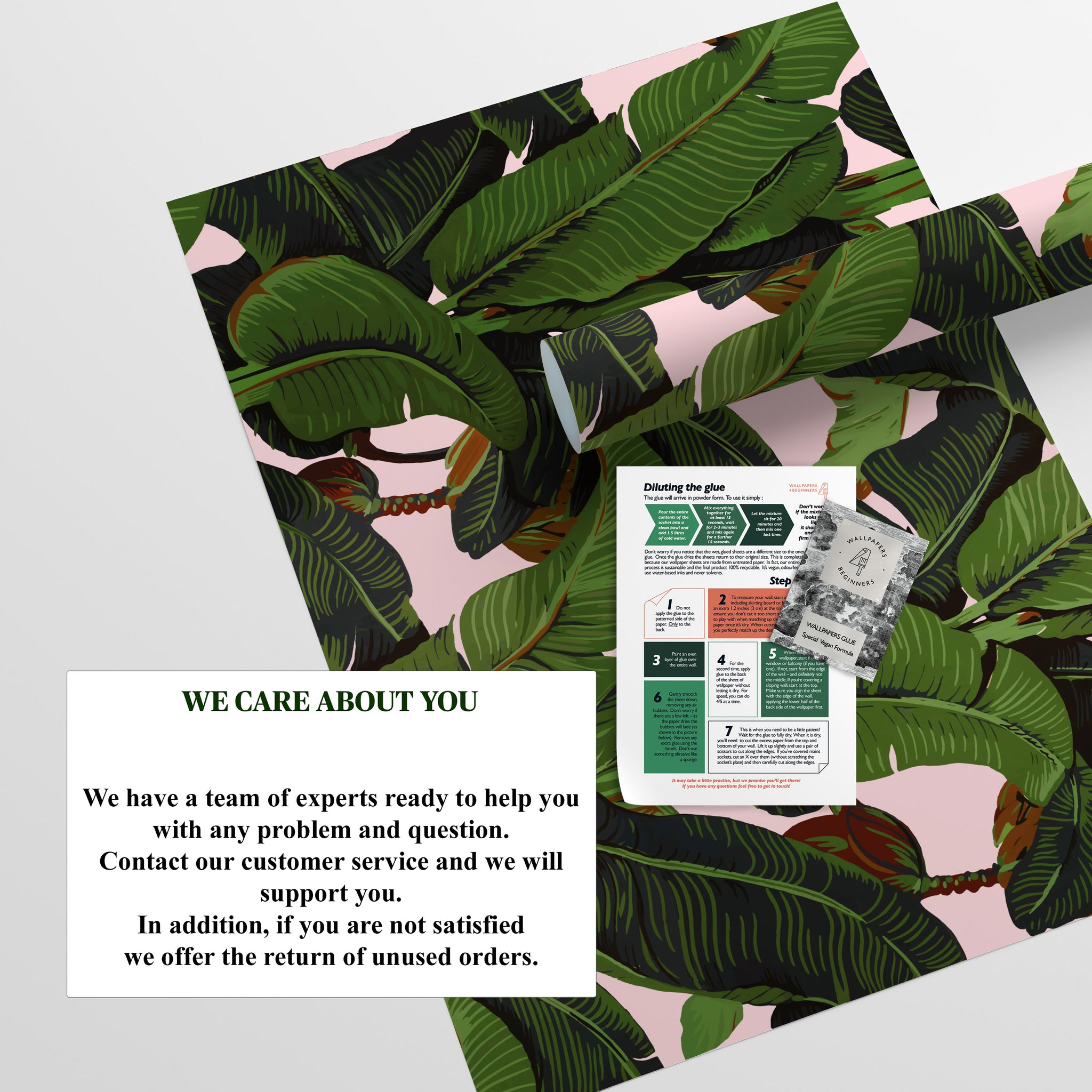 Carta da Parati Tropicale con Foglie di Banano per Decorare Armadi - 4 fogli - 2,80 mq