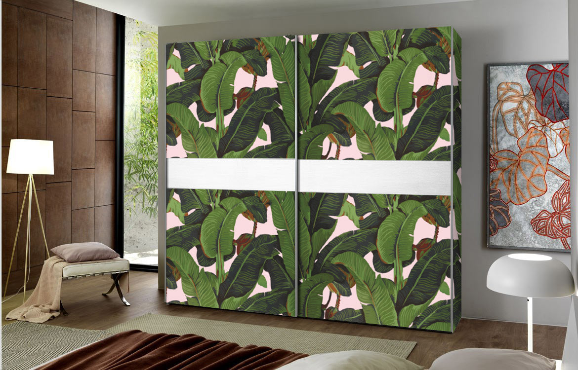 Carta da Parati Tropicale con Foglie di Banano per Decorare Armadi - 4 fogli - 2,80 mq