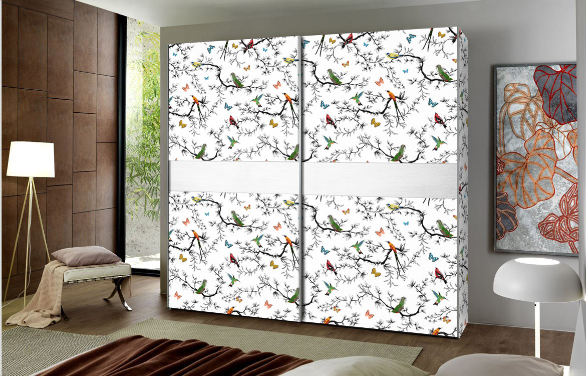 Carta da Parati con Uccelli Colorati per Armadi e Mobili - 4 fogli - 2,80 mq