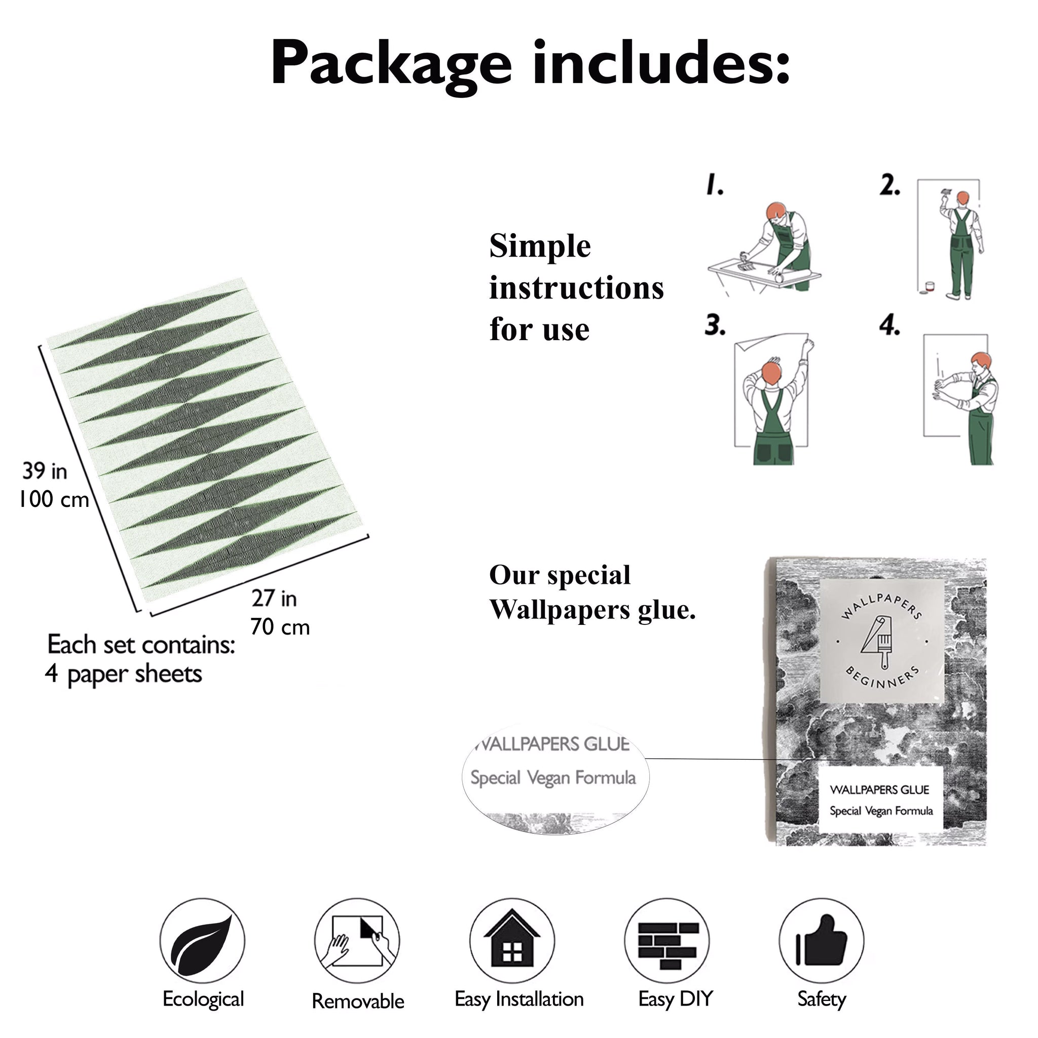 Carta da Parati Chevron Verde per Armadi e Mobili - 4 fogli - 2,80 mq