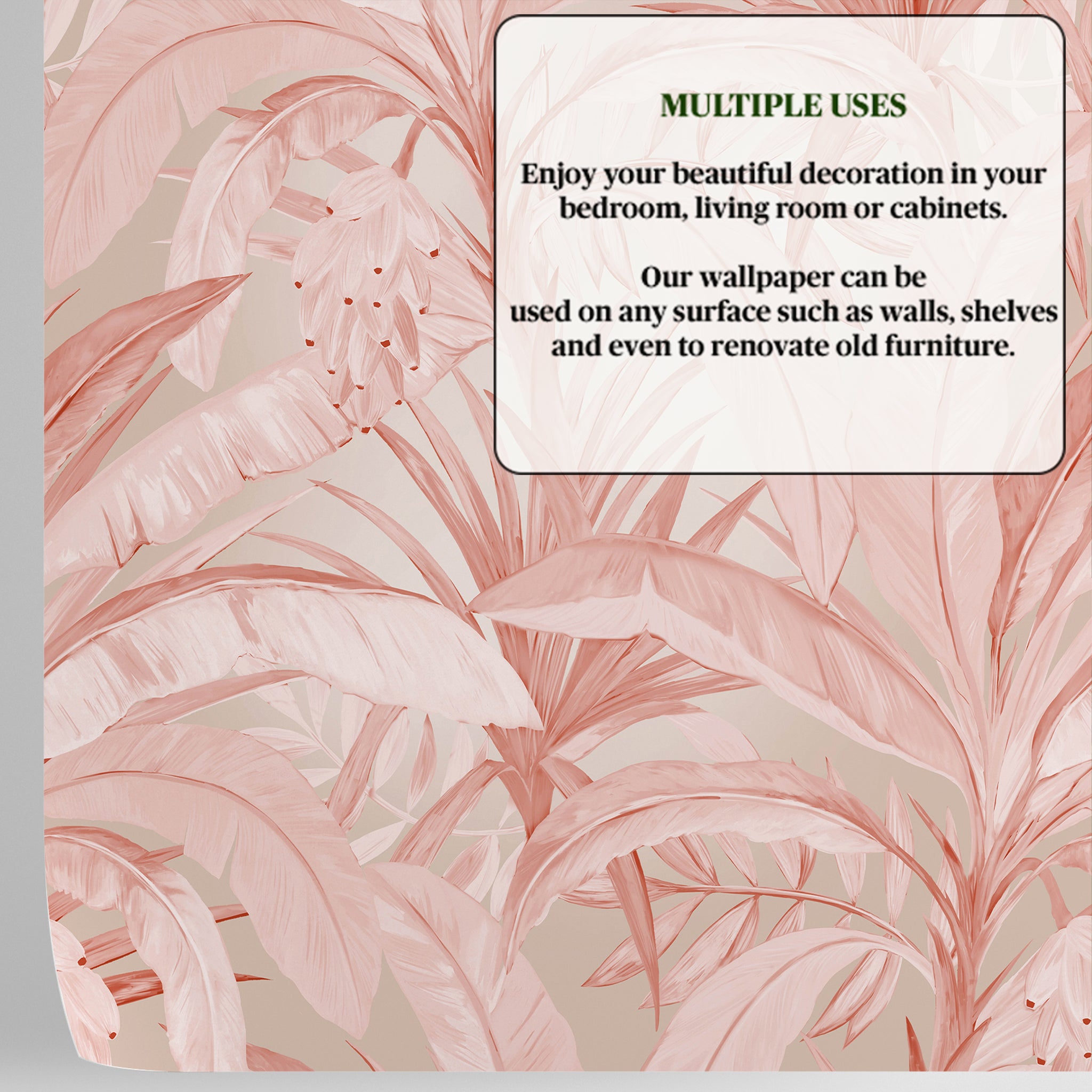 Carta da Parati Rosa con Foglie Tropicali per Interni di Armadi - 4 fogli - 2,80 mq