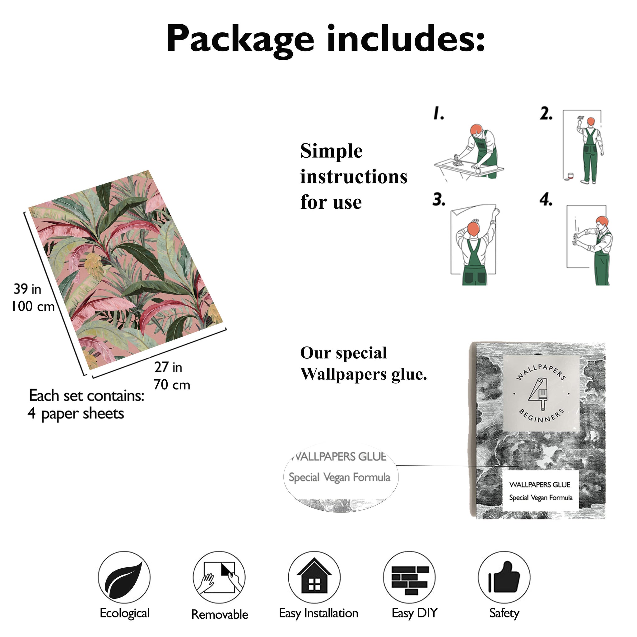 Carta da Parati Foresta Rosa per Rivestimento di Armadi e Cassetti - 4 fogli - 2,80 mq