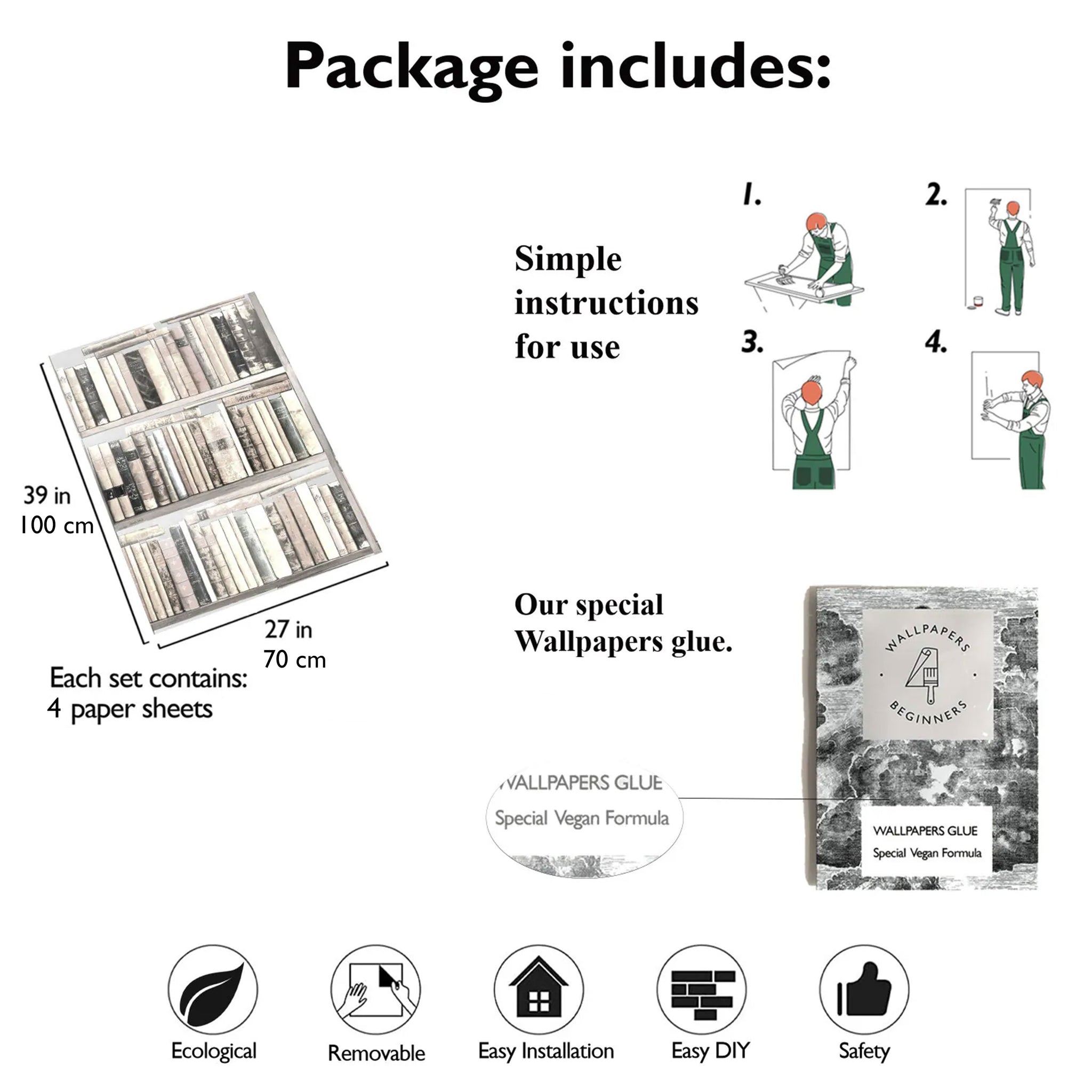 Carta da Parati Libreria Bianca per Armadi e Mobili - 4 fogli - 2,80 mq