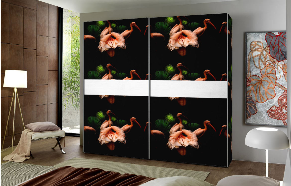 Carta da Parati Pellicani su Sfondo Nero per Decorare Armadi - 4 fogli - 2,80 mq