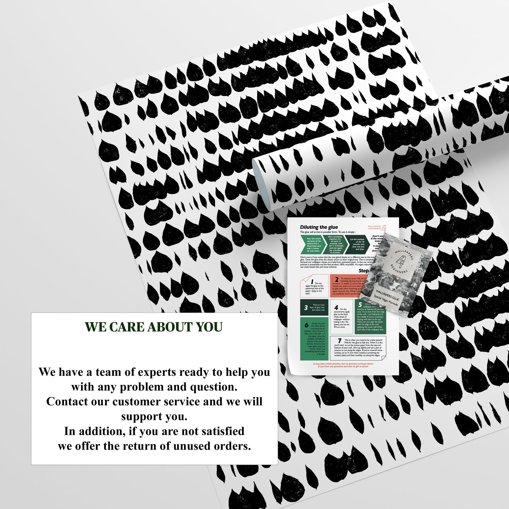 Carta da Parati Macchie Artistiche in Bianco e Nero per Armadi e Mobili - 4 fogli - 2,80 mq