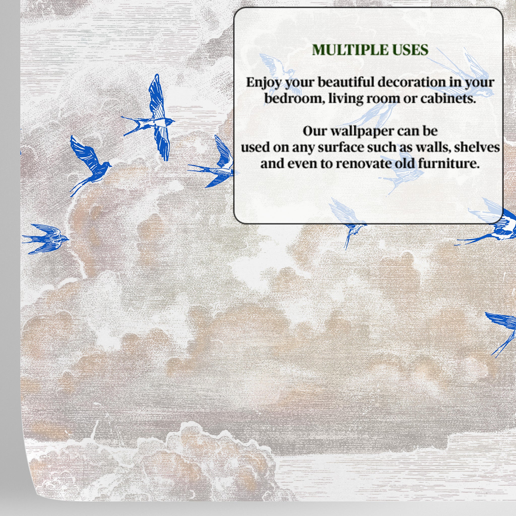 Carta da Parati Rondini Blu per Decorazione di Armadi e Cassetti - 4 fogli - 2,80 mq
