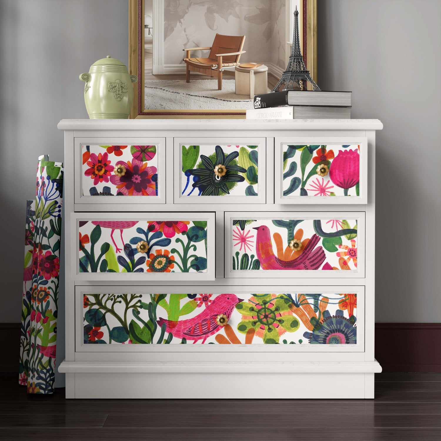 Carta da Parati con Motivo Floreale e Uccelli per Armadi e Cassetti - 4 fogli - 2,80 mq