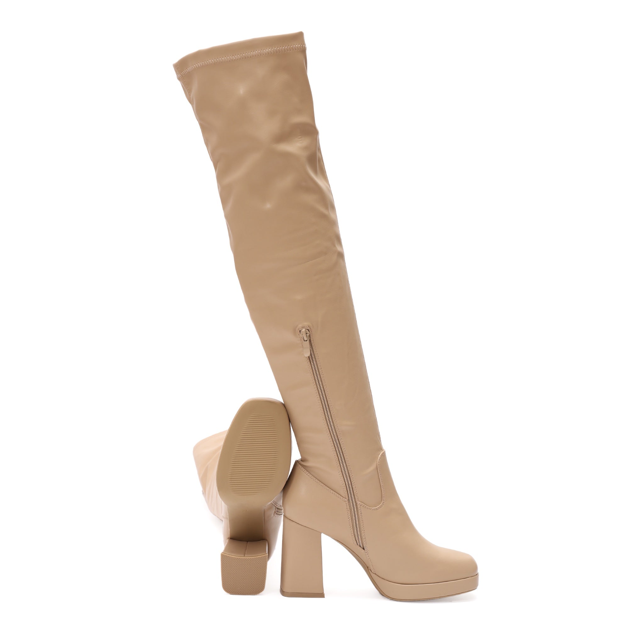 Stivali in simil pelle con tacco Khaki