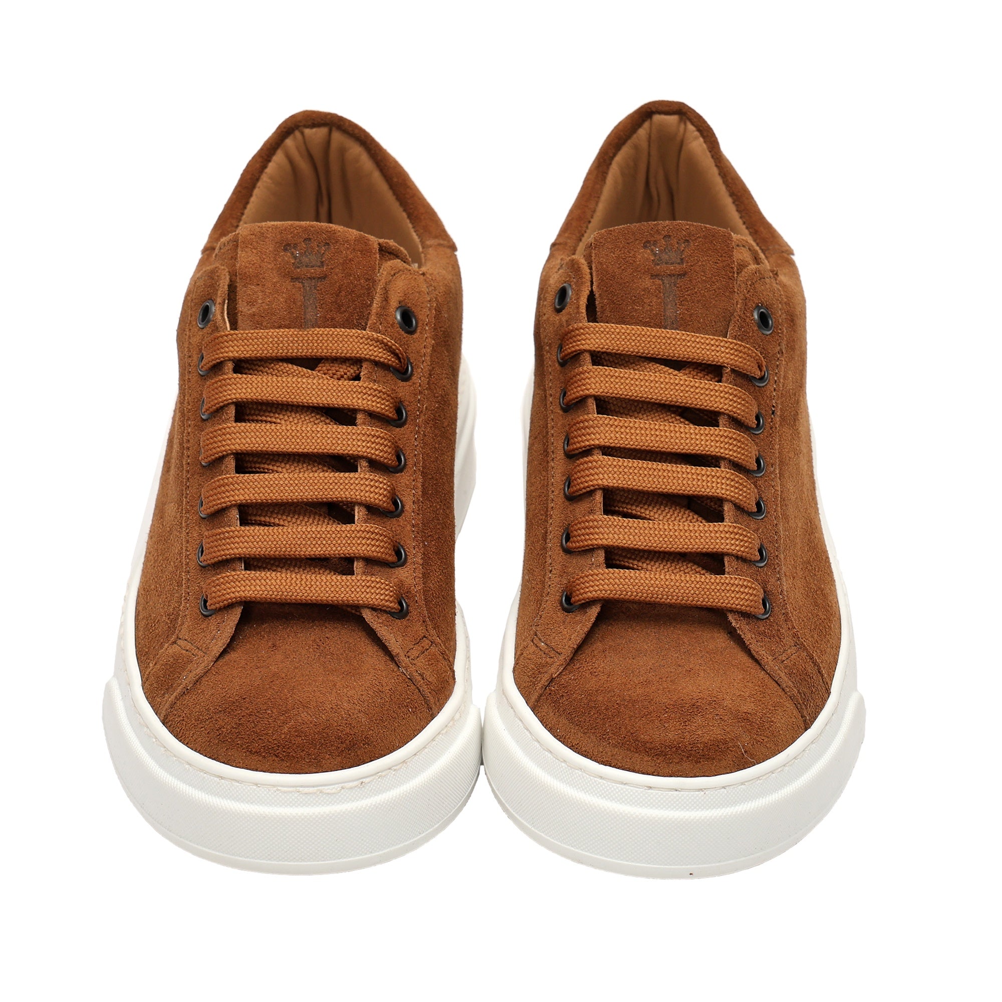 Sneakers stringate in vera pelle scamosciata tabacco