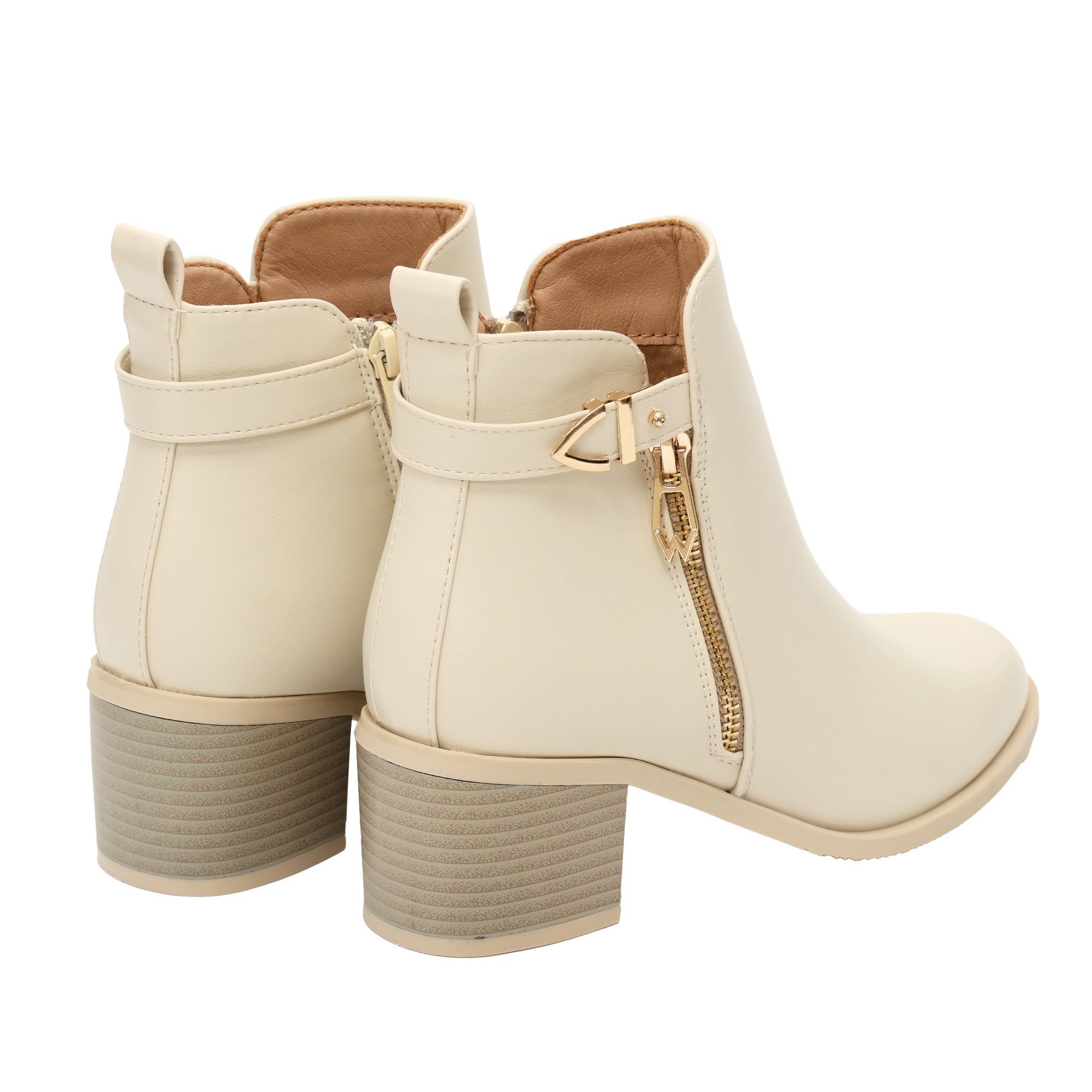 Stivaletti in pelle con tacco comodo Beige