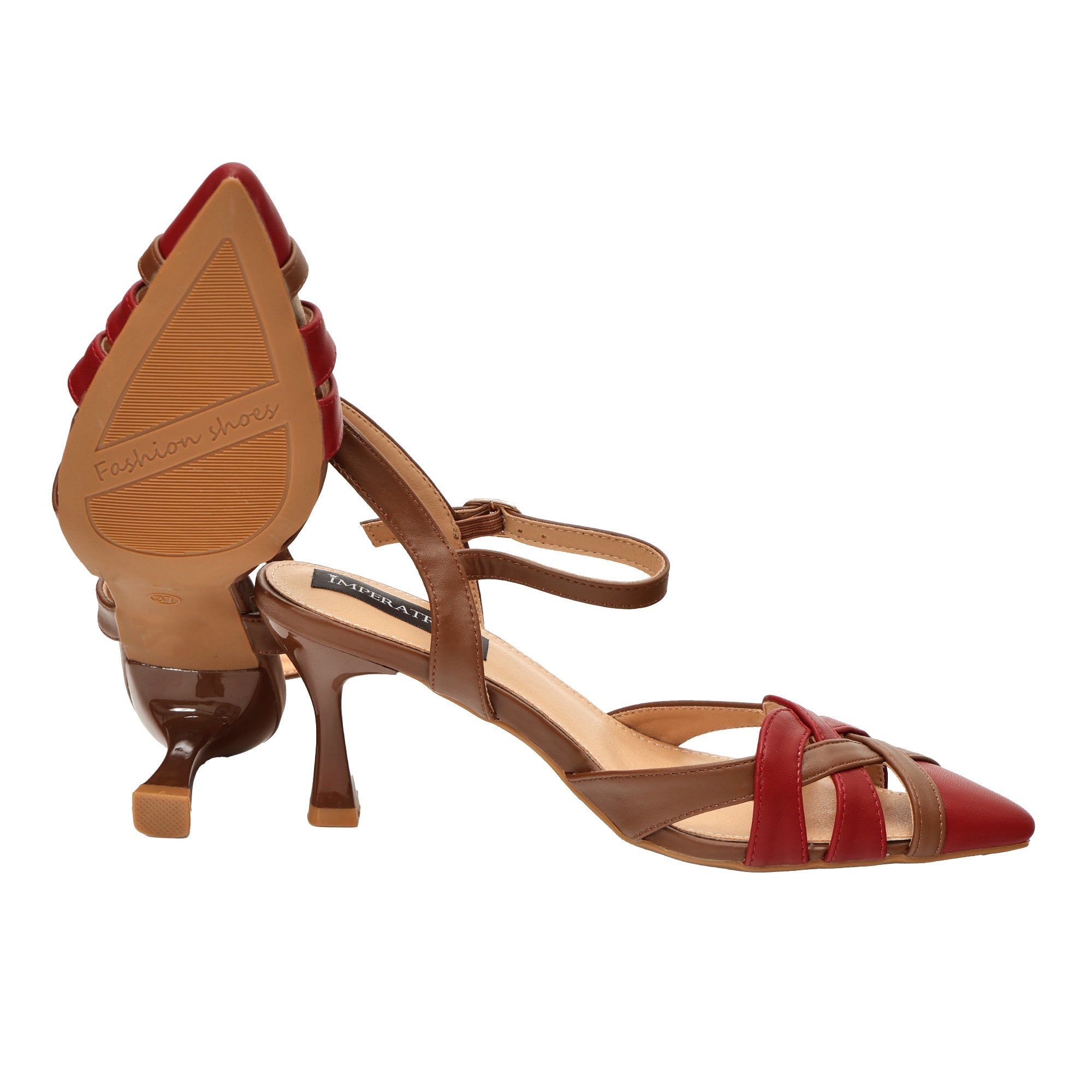 Sandali in simil pelle bicolore con incrocio sulla punta Marrone