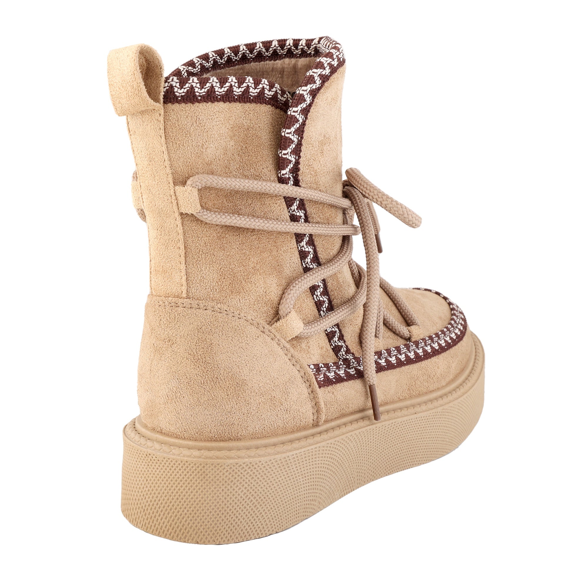 Stivaletti in simil camoscio imbottiti con stringhe e ricamo Khaki