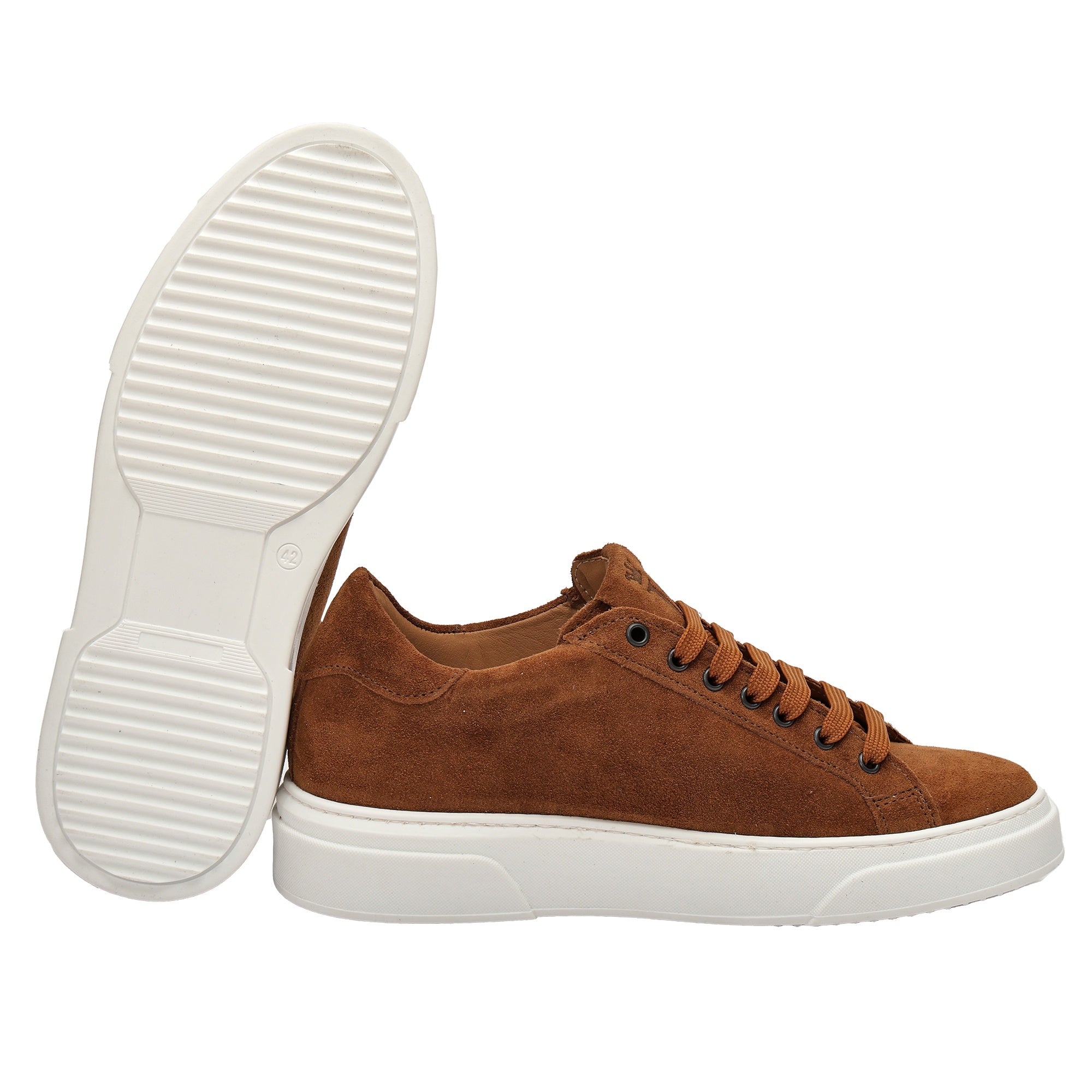 Sneakers stringate in vera pelle scamosciata tabacco