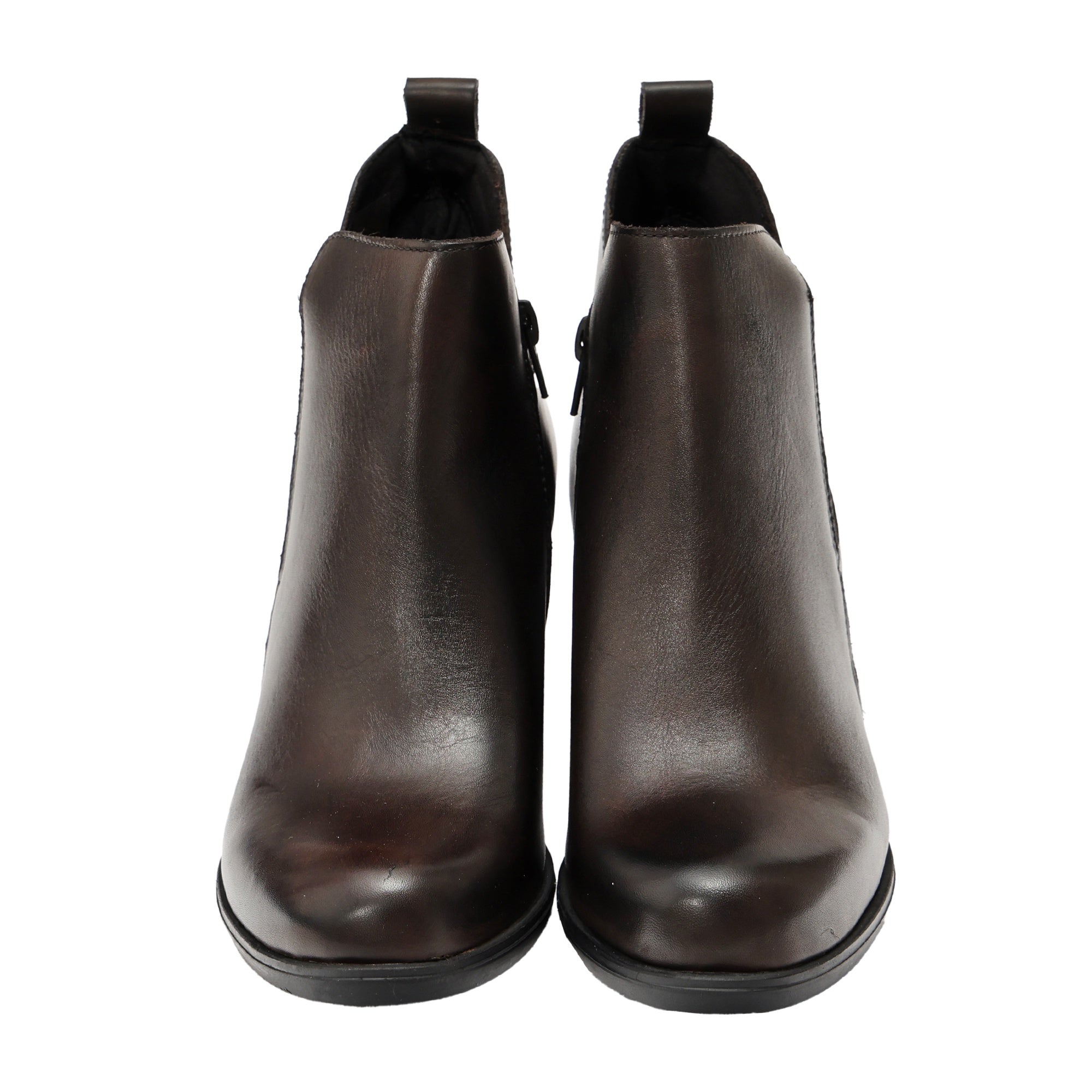 Tronchetto in Vera Pelle con Tacco Comodo e Fascia Elastica Testa di Moro