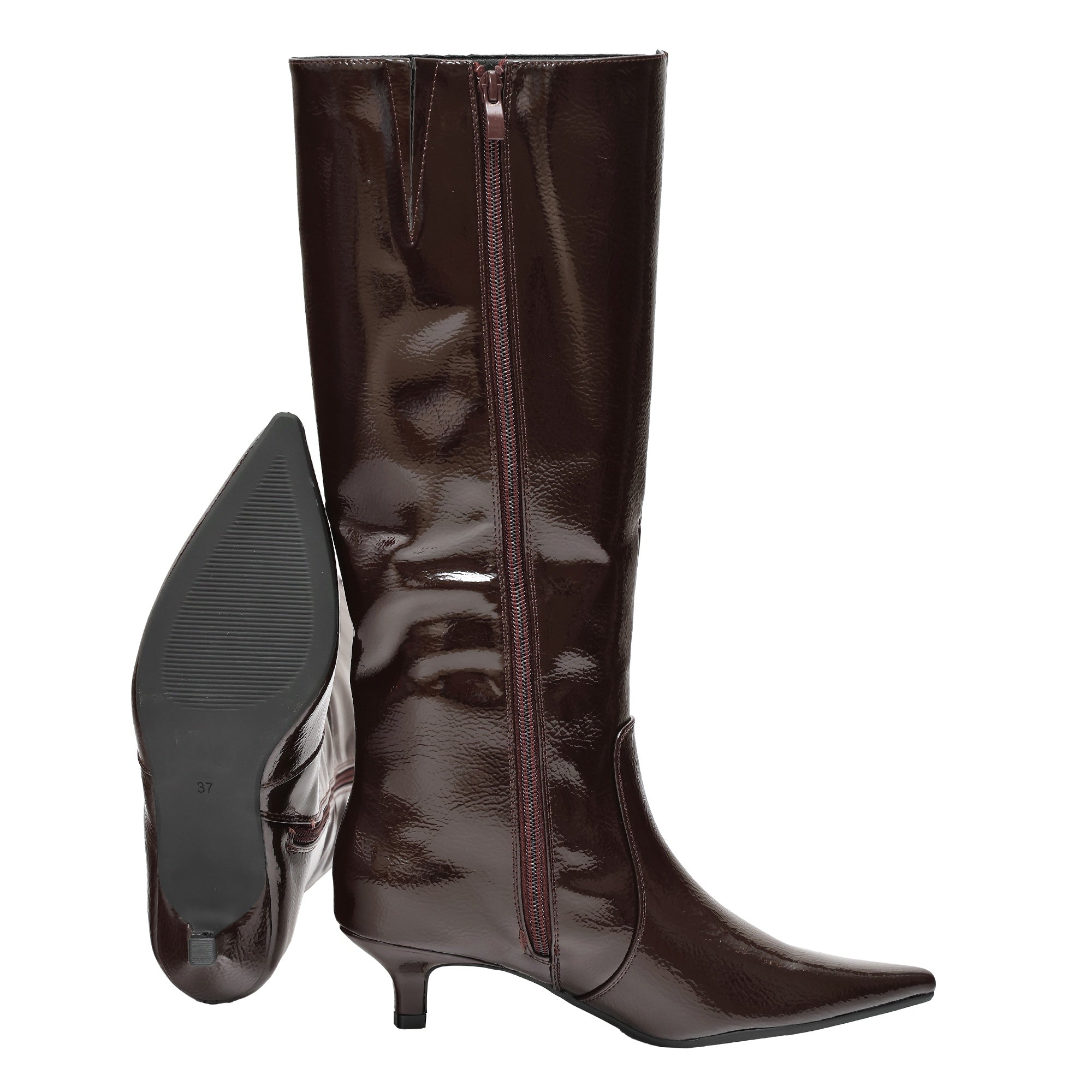 Stivale in simil pelle verniciato effetto naplak con tacco basso Bordeaux