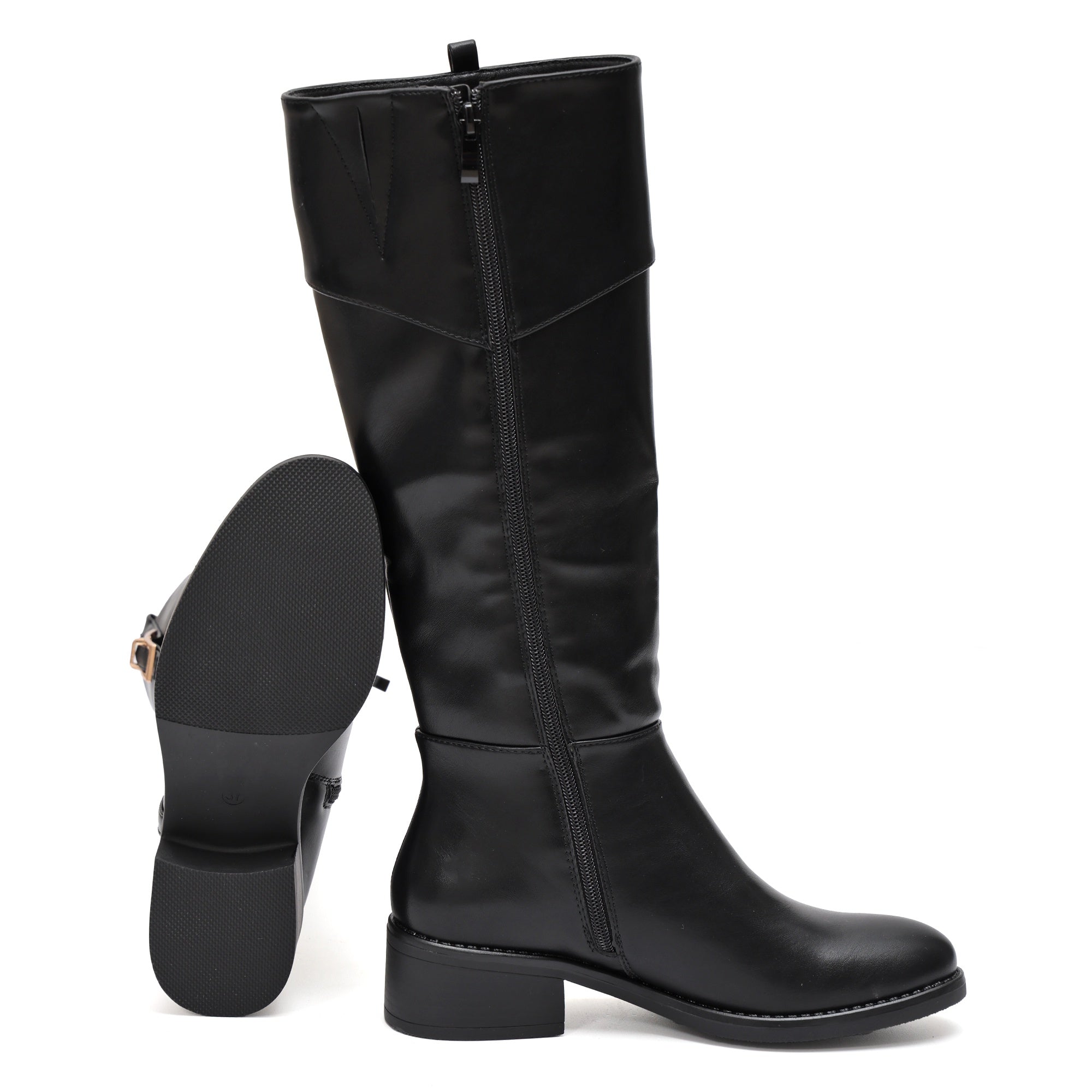 Stivale in simil pelle con fascia elastica e cinturino dorato Nero