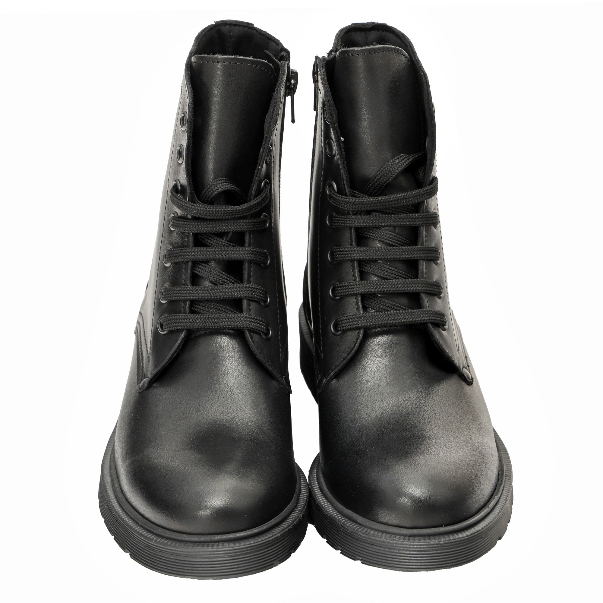 Anfibi in vera pelle con stringhe  e lampo laterale Nero