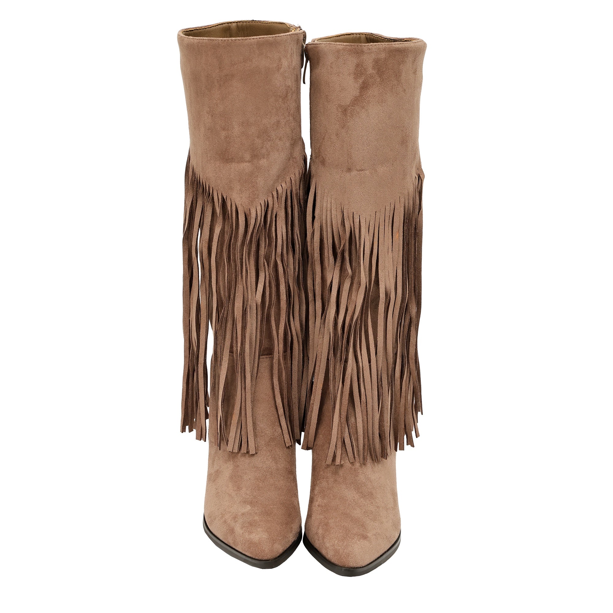 Stivali in simil camoscio con frange e tacco a spillo Kaki