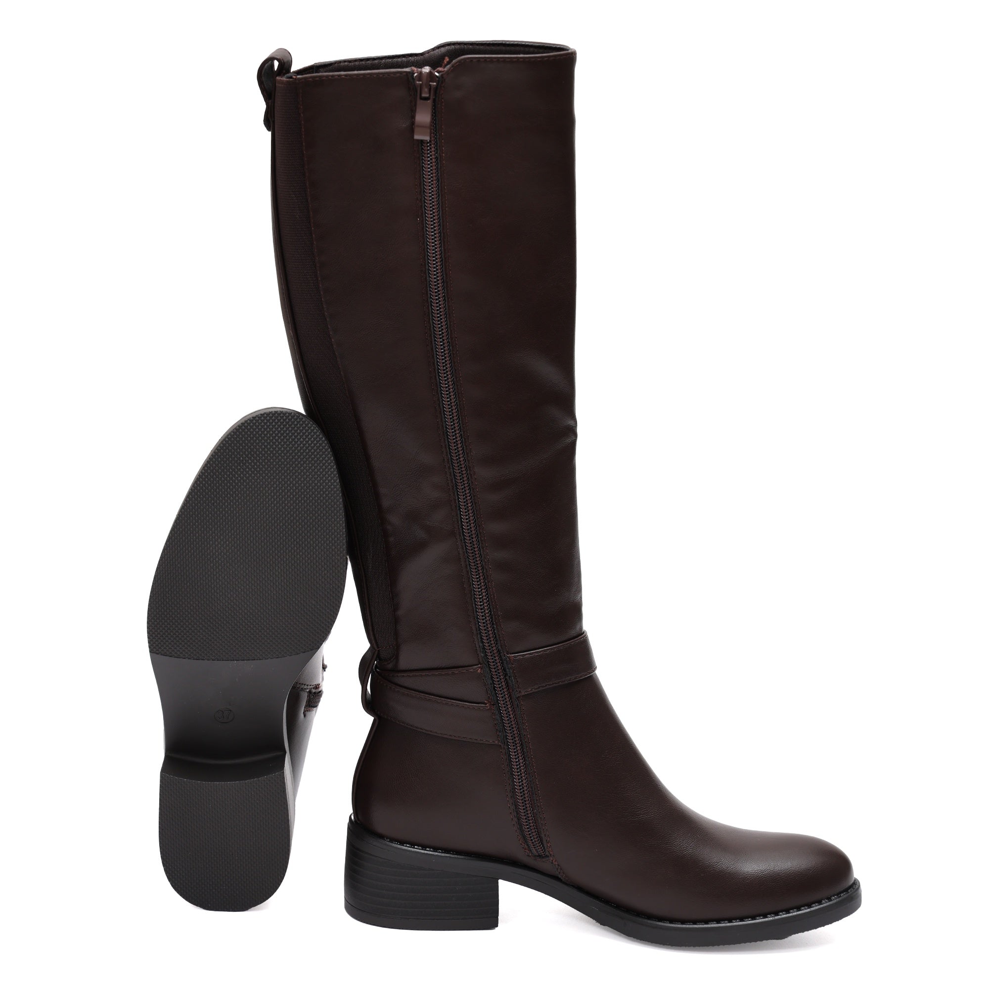 Stivale in simil pelle con cinturini e fascia elastica Marrone