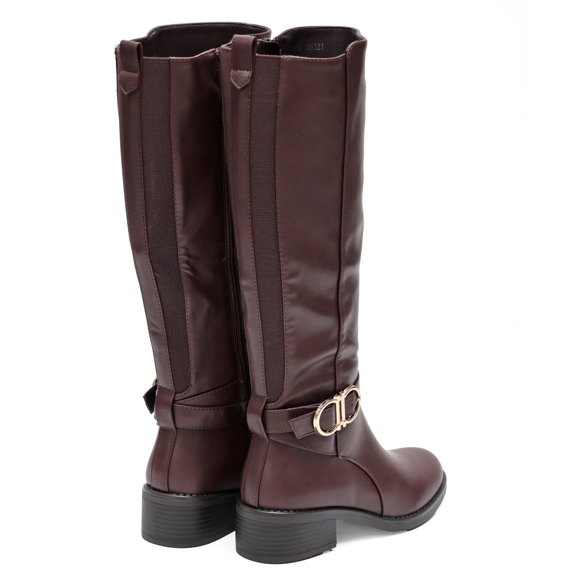 Stivale in simil pelle con cinturini e fascia elastica Bordeaux
