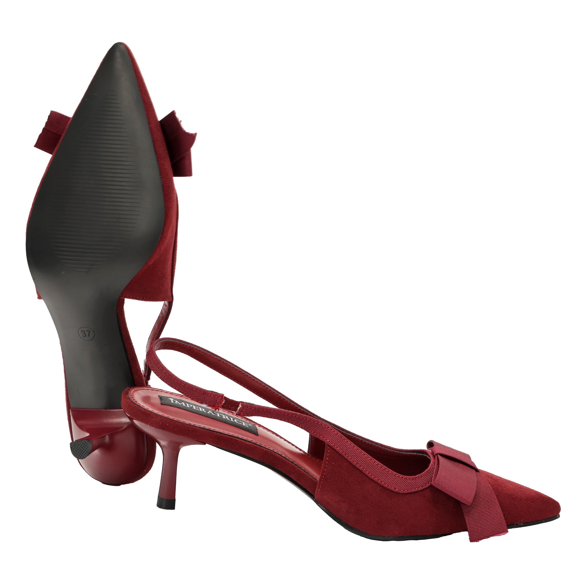 Decolletè in simil-pelle scamosciata con fiocco gross-grain Bordeaux