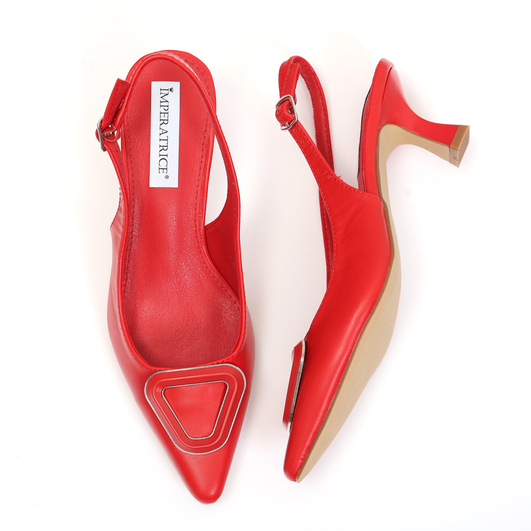 Dècolletè slingback con tacco basso a rocchetto e dettaglio sulla punta Rosso